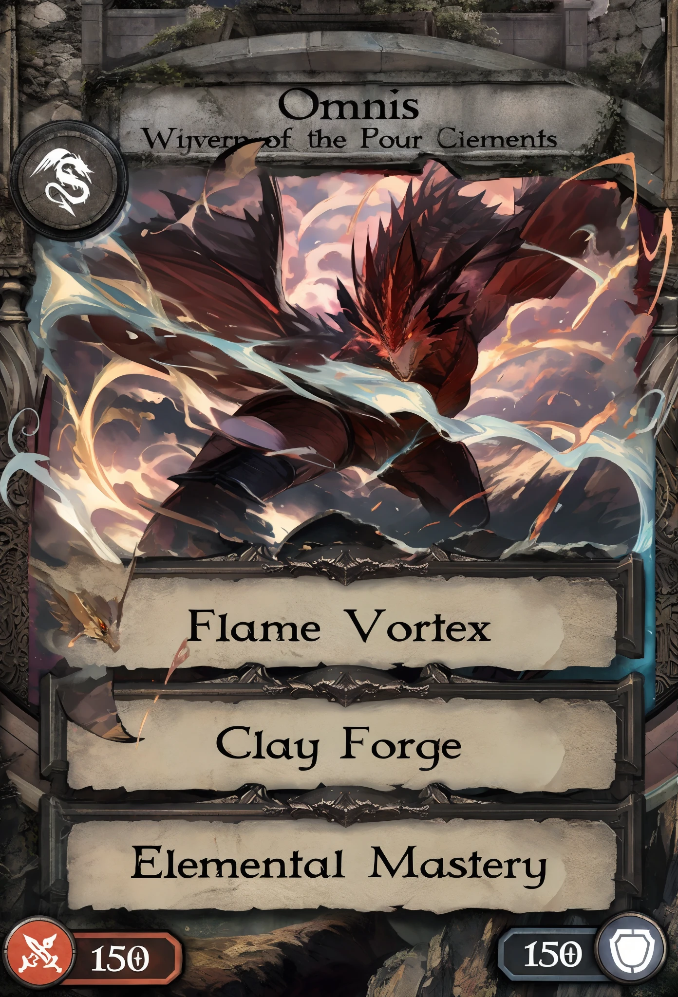 Fierce, powerful anime dragon with the 4 main elements swirling around him