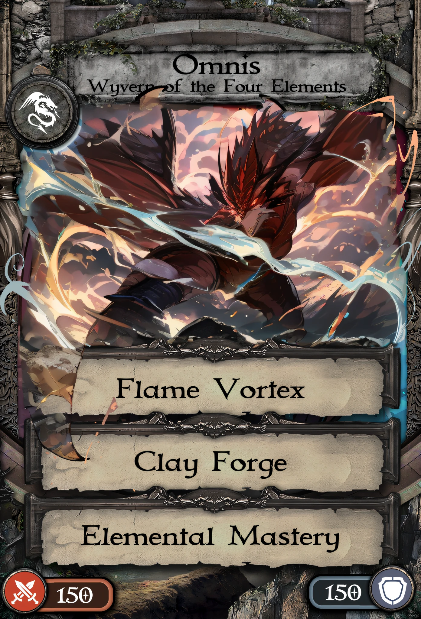 Fierce, powerful anime dragon with the 4 main elements swirling around him
