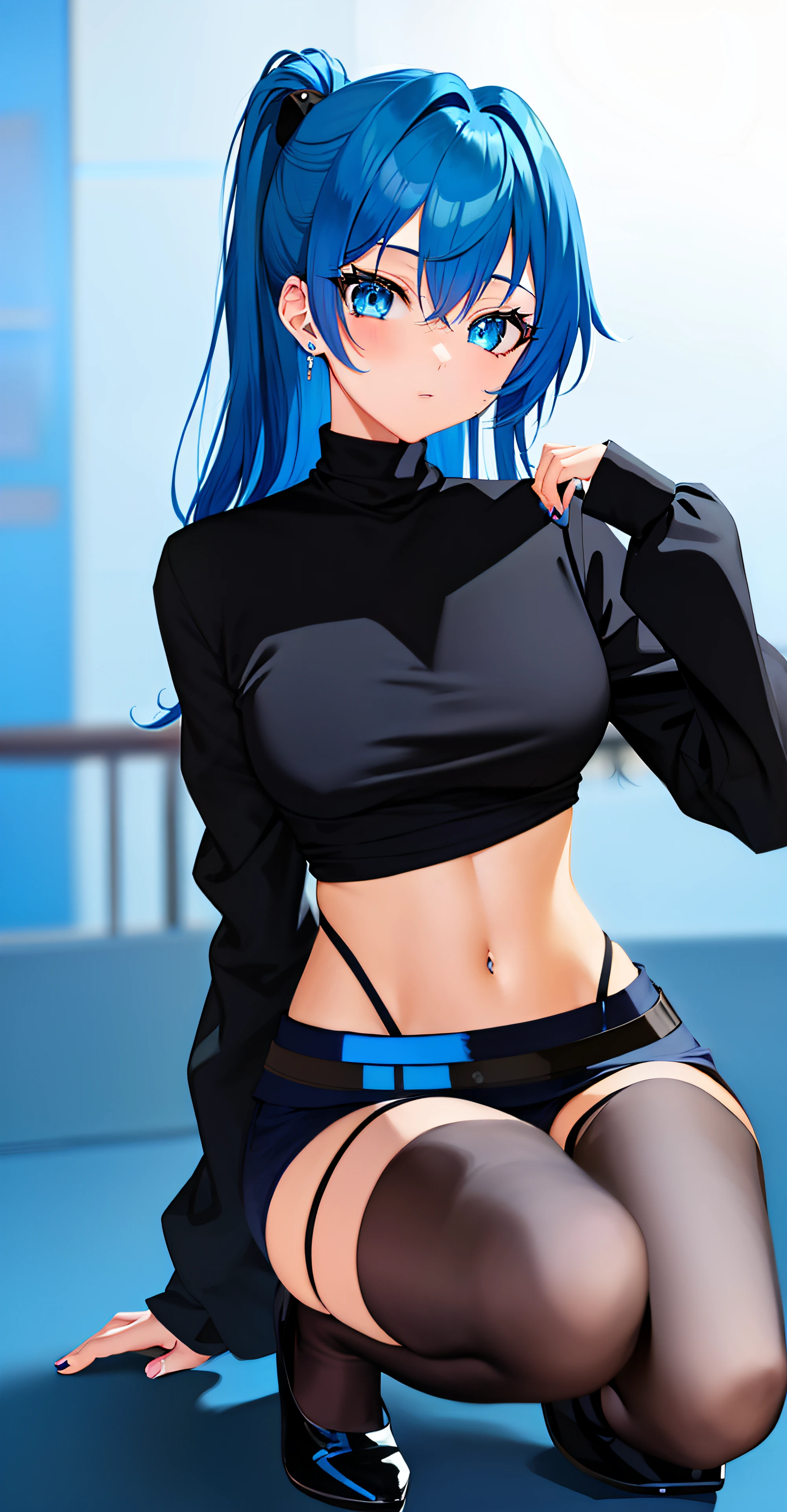 anime girl with blue hair and blue eyes in a black top, made with anime painter studio, flat anime style shading, paint tool sai!! blue, anime moe artstyle