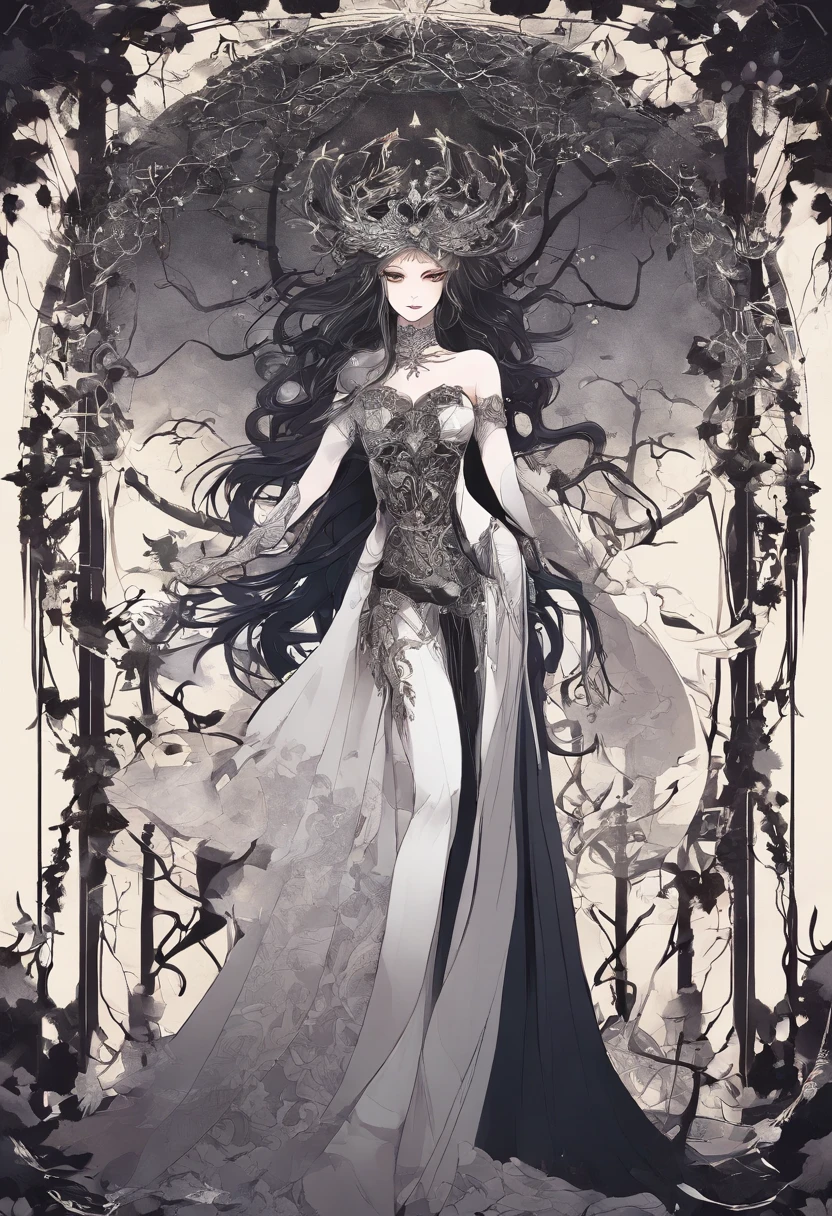 tmasterpiece, top-quality, 1 Dryad、Slim body、Large breasts、Leaf clothes、Large leaves on the head,,,、World Tree、Fantastical、Slim body、Large breasts、beautiful countenance、Dryads、larva、mito 、PsyAI,Dimly lit forest,Pale skin,Vines wrap around the body,The vine passes between the legs,bust,Refined face,largeeyes,Delicate eyes,Haughty expression,A queen,A throne made up of large trees