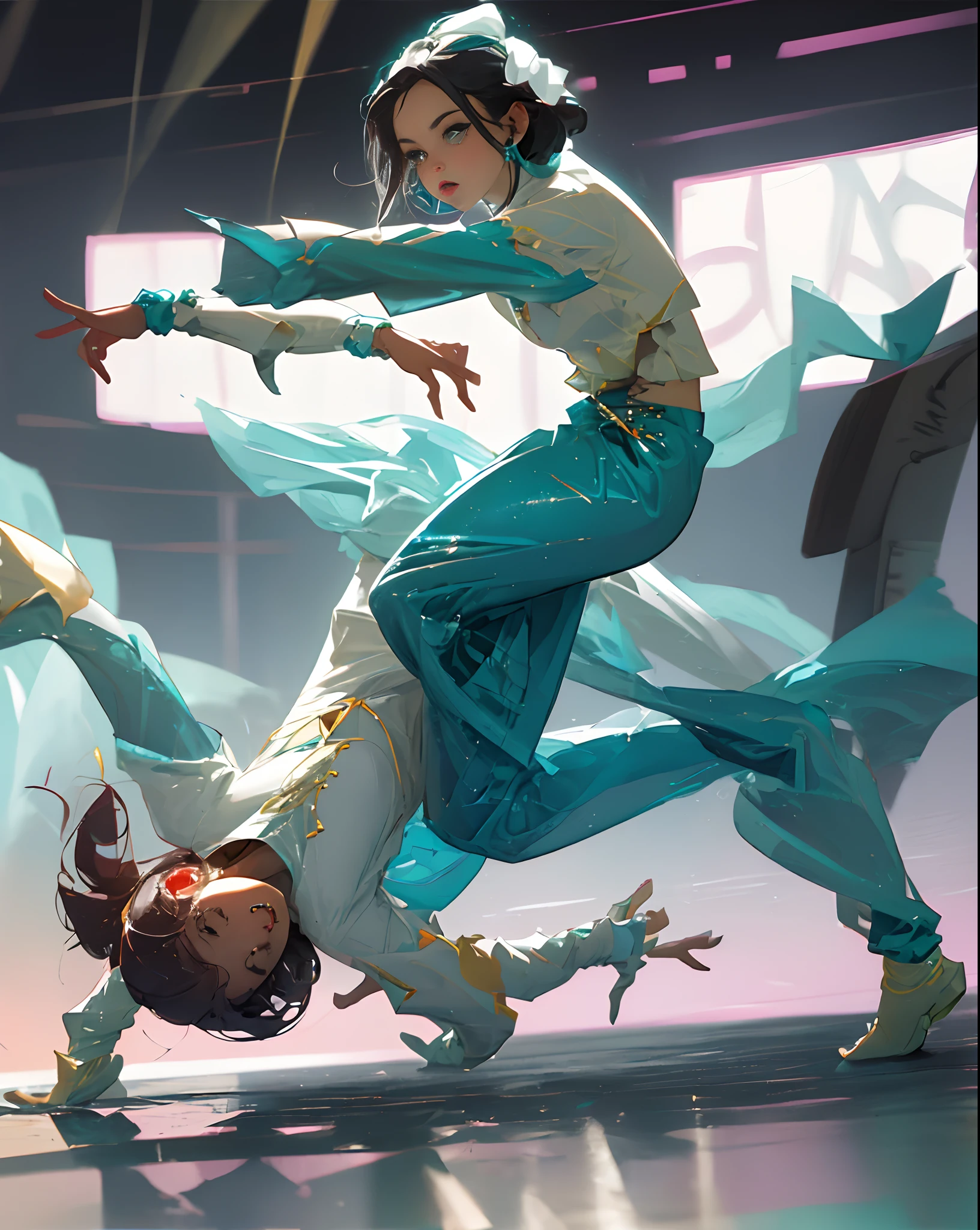 Menina fazendo break dance, fazendo Freeze, chair frezes