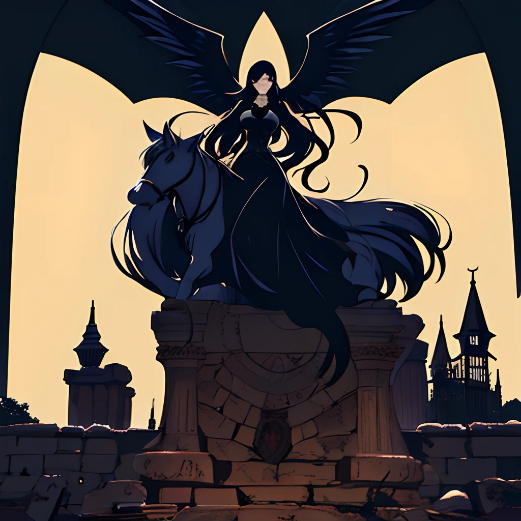 The character features a gothic appearance with jet black hair, in a length that falls in wavy cascades. The character's facial expression exhibits a mischievous and confident tone, while dark makeup prominently frames his eyes.
The outfit is designed with lace, leather and dark fabric details, contributing to the gothic aesthetic. The character's wings, instead of the vibrant colors typical of Winx Club, adopt a solid black tone to accentuate the dark theme.
The background of the illustration creates a somber atmosphere, incorporating gothic elements such as gargoyles and ancient ruins to highlight the character's connection to darkness and malevolent magic.