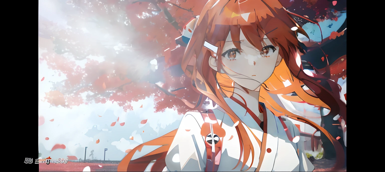 Anime girl standing in front of a tree with long red hair and white shirt, style of anime4 K, asuka langley sohryu, kurisu makise steins gate anime, Asuka Langley Soryu, kyoto animation still, in style of kyoto animation, asuka langley, asuka langley souryuu, Anime wallpaper 4K, Anime wallpaper 4 k