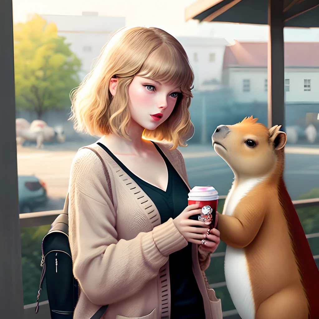 a capybara wearing taylor swifts cardigan