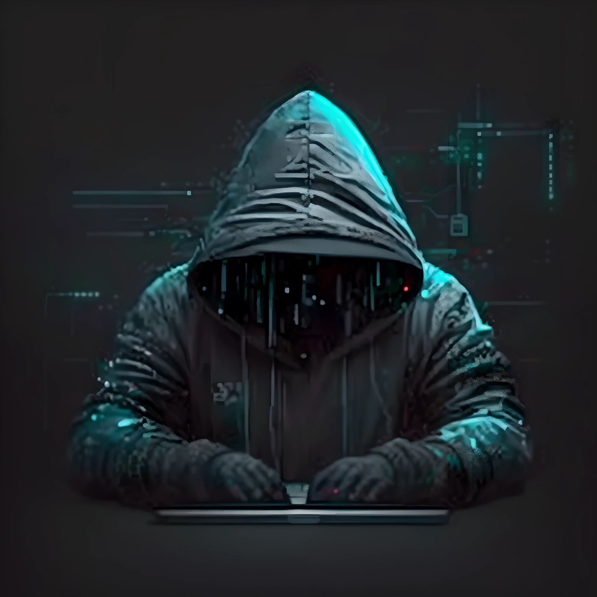 uma pessoa com capuz sentada em um laptop, hacker cyberpunk, hacker, figura encapuzada surreal, Cybernetic style, cyber background, digital concept art illustration, figura encapuzada, dark cyberpunk illustration, Holograma Sci - Capuz FI, cyber noir, hacknaut cyberpunk, Capa da tecnologia, vestindo sci - fi capa com capuz, 3 d render bipe