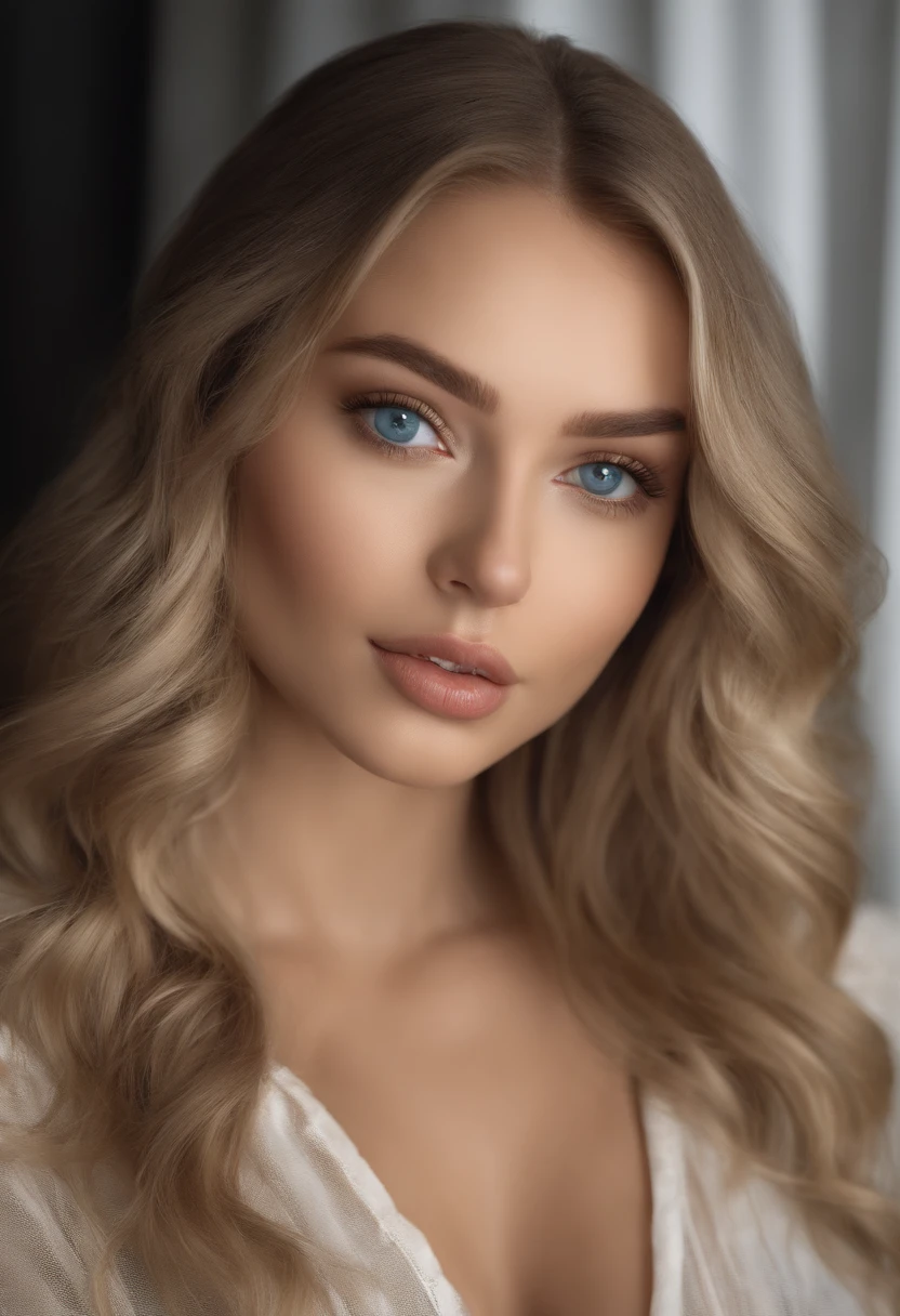 hot Full Woman, ???? Girl with Blue Eyes, , Ultra Realistic, Meticulously Detailed, Portrait of Sophie Mudd, Blonde Hair and Big Eyes, Selfie of a Young Woman, Bedroom Eyes, Violet Myers, No Makeup, Natural Makeup, Looking Directly at the Camera, face artgram, subtle make-up, Impressive photo of the whole body kneeling on the bed, In the bedroom, Medium and large size ?????, allowing the face to be seen clearly, portrait