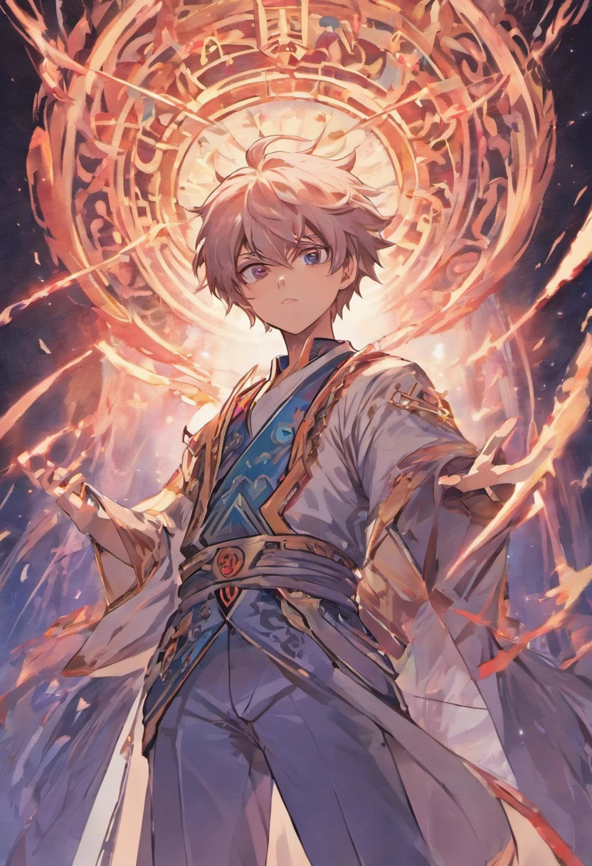 There is a handsome and thin young man, uma raposa prateada macho de nove caudas da mitologia japonesa com cabelos longos, em roupas, Its nine tails spread out like a fan behind its back, ele ri, Ele sorri pensativo, (master part), Comprimento total, de frente para o espectador, Surrealismo, Fantastic lighting, Pirilampos, Lantejoulas, the overall shade is silvery-purple