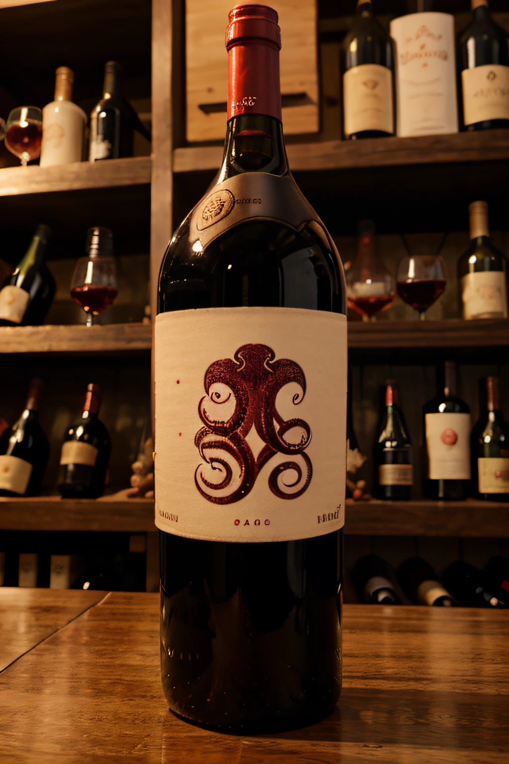 Wine bottle in which the logo is named Octopus Pots and Tentacles