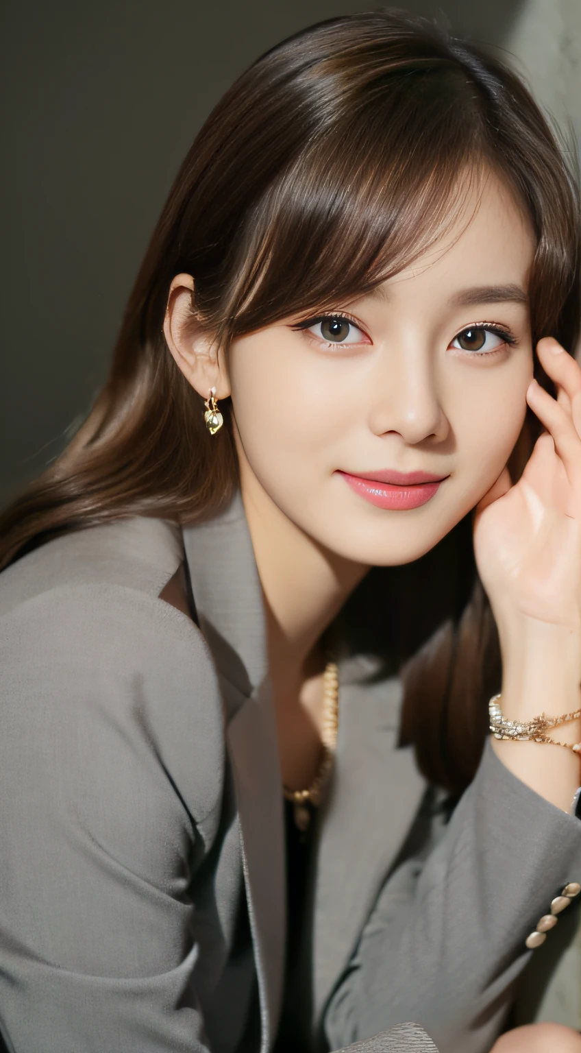 (((32K,very high res, high detailing, highly accurate,Masterpiece Girl 1))),Raw photo & realistic atmosphere,beautiful dark blue eyes,Detailed mouth,Glossy lips,Detailed eyebrows,Soft white skin that shines with every detail,,Eyes drawn in detail、Very beautiful eyes with azure eyes,Detailed lips、Very beautiful face,Very well-formed face、Lifelike face,shiny beautiful lips,Beautiful eyebrows,Infinite reality,Best design,(Insanely cute sober Japan 17-year-old girl,Toned body,thighs thighs thighs thighs,Slender legs,Beautifully shaped ,Very cute beautiful girl,Little Girl:1.5),Best Natural Makeup,Japanese ido,Korean Idols,Young sensual idol,Moist eyes,Dark beautiful eyes,Beautiful ,beauty legs,,camel's foot,:1.3),超A high resolution、,Natural and realistic face,Back lighting,Pure eyes are too cute,(((photorealisim,Photograph the whole body))),,Reality Live Action,(Earrings that look fashionable,,a necklace,A bracelet,gyuru,Glossy nail art,Clothes like a girl,,Girlish clothes,,Dress up elegantly and cutely,Tailored jacket,Routh Ruffled Beauty Draped Skirt,Beautiful fashionable fashion with little exposure,Light brown perm medium hair,独奏,Lori Kool,,Smile faintly,full body Esbian:1.7),Night in Shinjuku(Turned:1.5)
