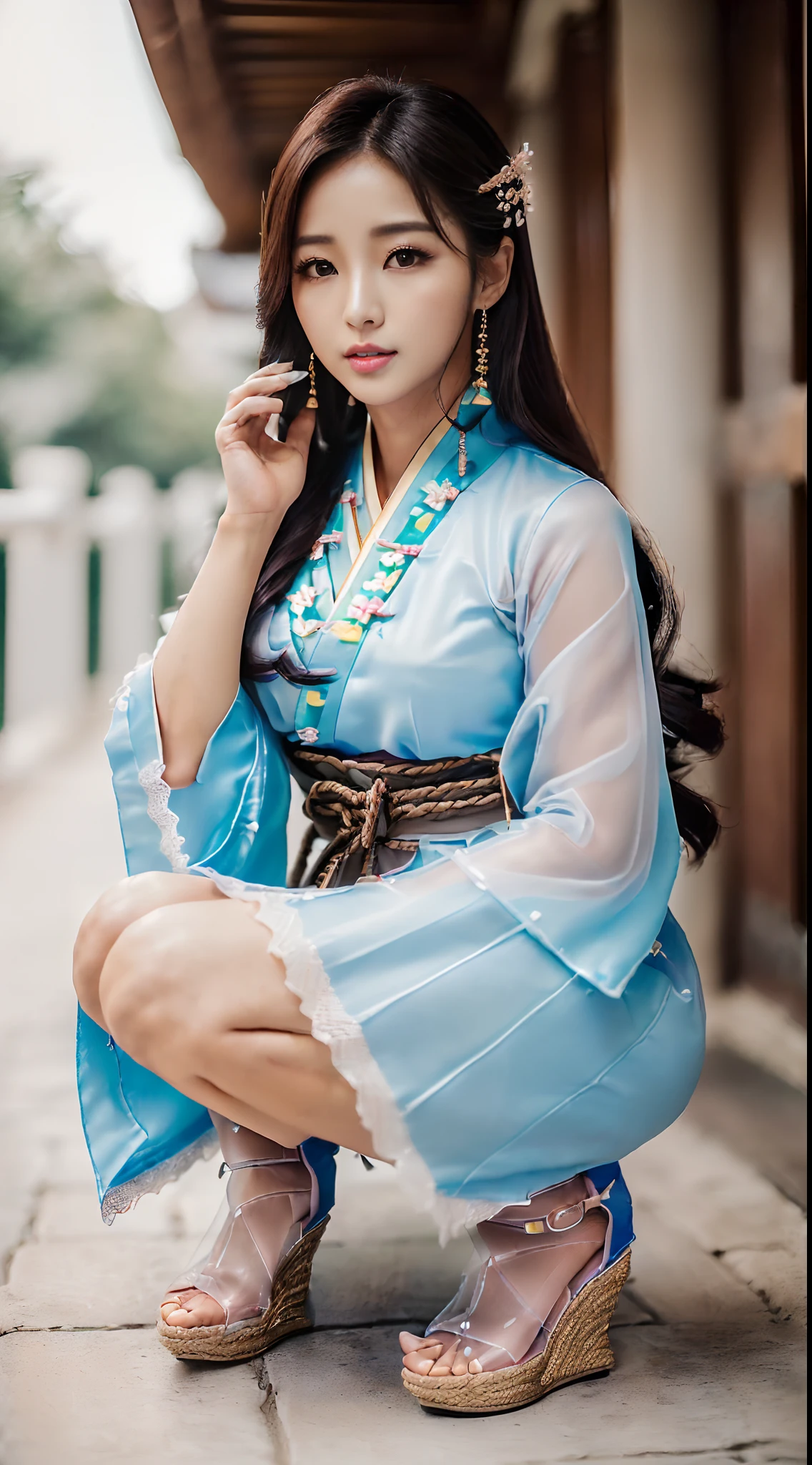 ((delicado, obra maestra, hermoso detalle, colorido, finamente detallado,labios detallados, detalles intrincados, (1 mujer:1.1), (face symmetrical), (a gorgeous beautiful 30 age years old sexy korean woman:1.1),(Kpop idol, Coreano Mixto), (cabello enado:1.1), (50mm Sigma f/1.4 lentes ZEISS, F1.4, 1/800s, ISO 100, Cinematographer:1.1), pecho grande,(fotorrealista:1.1), solamente, Looking_en_espectador, hembra alta, with knees spread, sonrisa feliz, de_Frente, pendientes, delgado_piernas, flaco, muslo_hueco, modelo, destello de lente, gargantilla,(Hanbok+silueta transparente, wedge heels:1.3), comentario coreano, Coreano_calle, Coreano_tradicional_Casa,1child, , squatting cowgirl position, vaginal, Pov, ))
