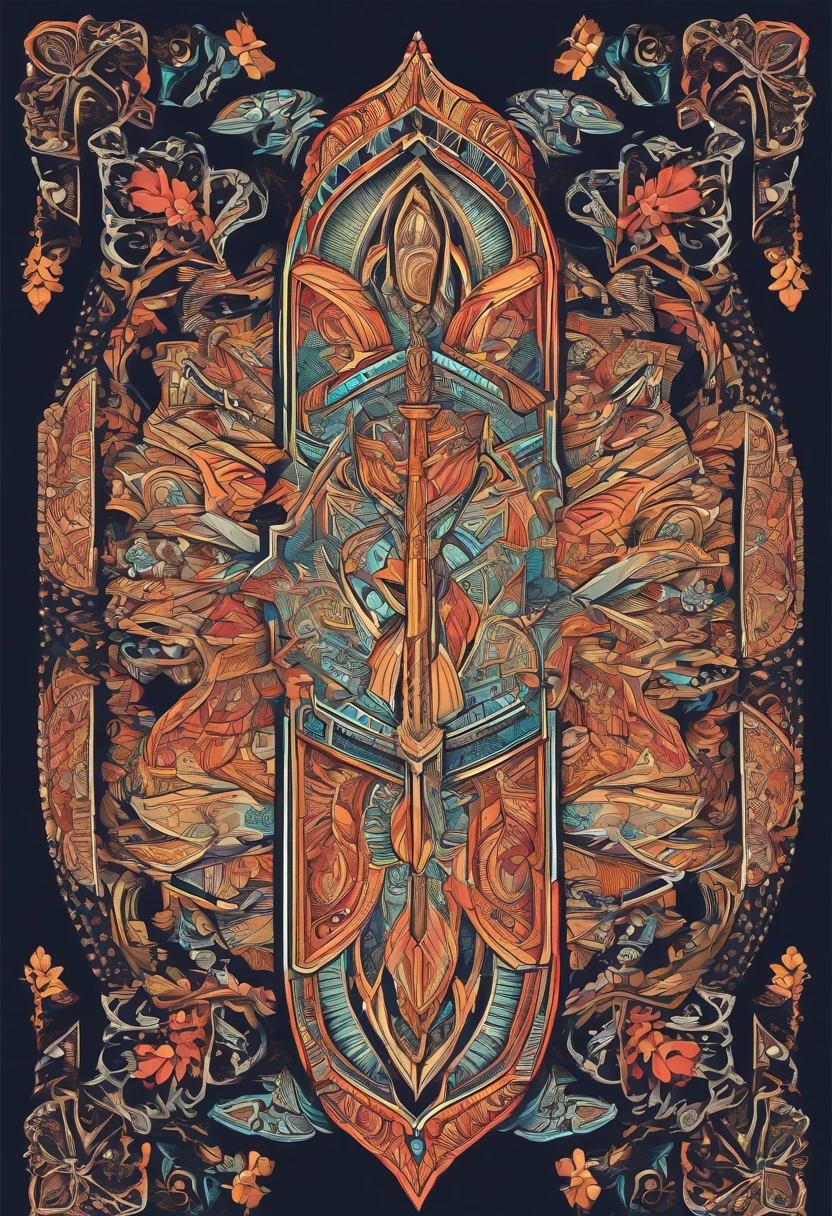vibrant color drawing of a simple sword based mandala