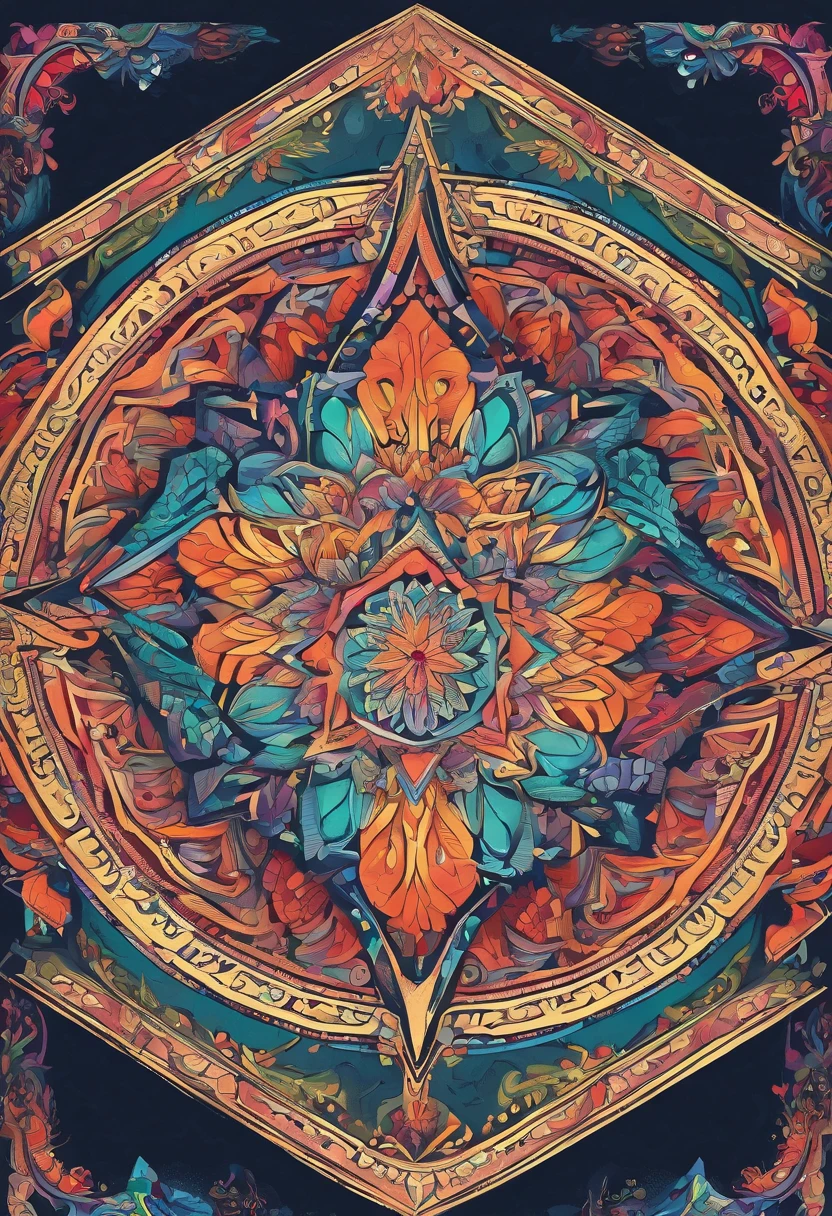 vibrant color drawing of a simple sword based mandala