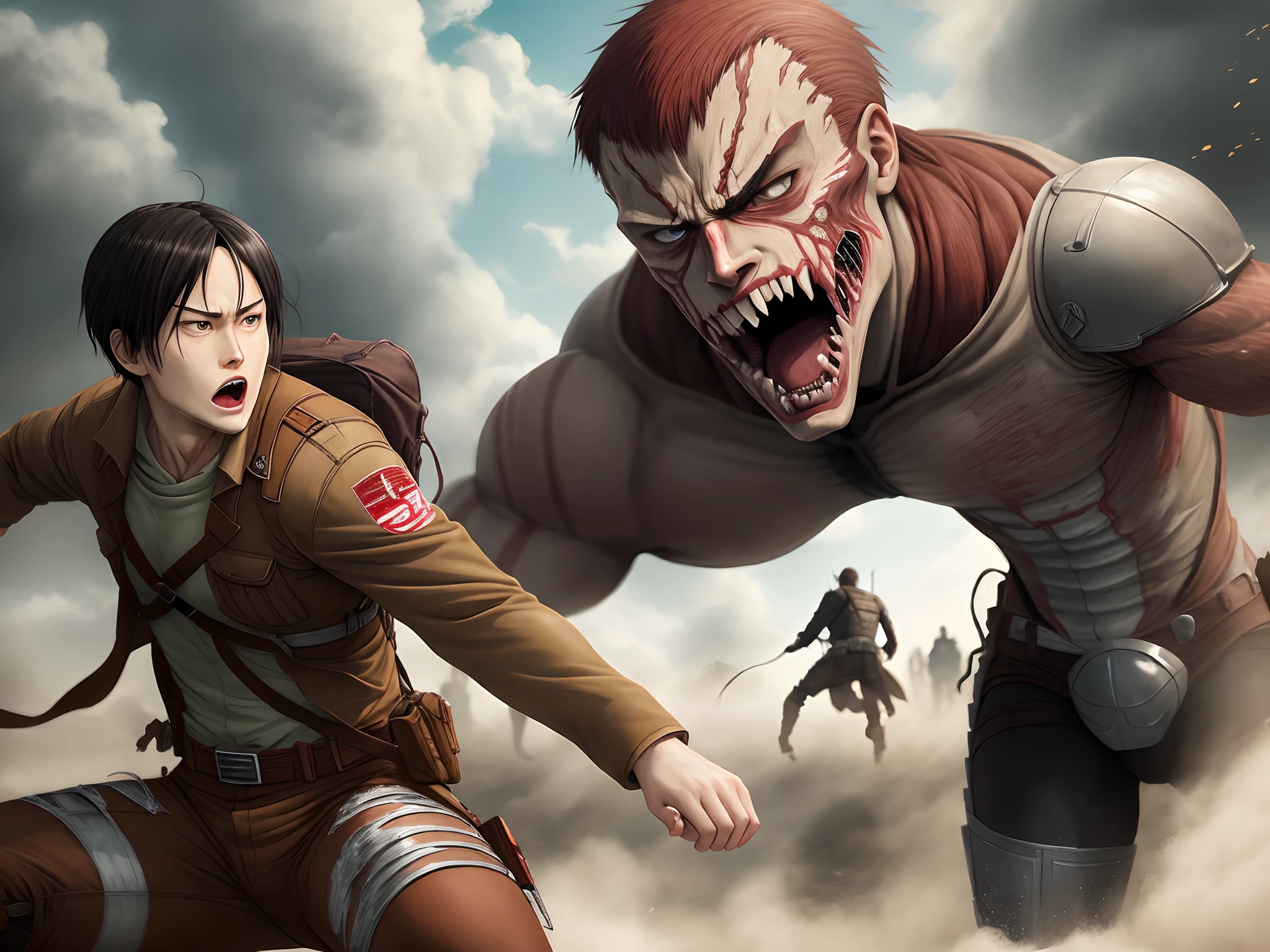 Attack titan kicking the armored titan