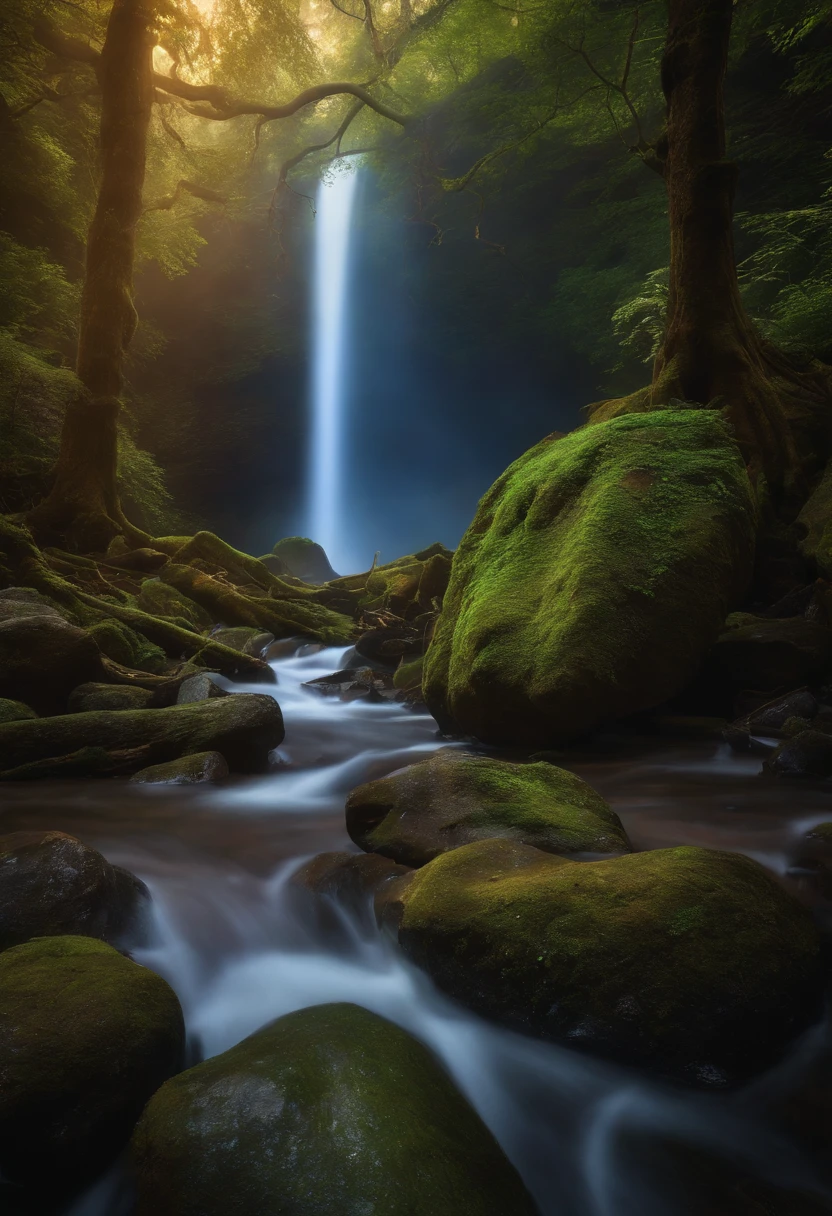 Waterfall with iridescent light in the middle, magical colors and atmosphere, Magic Tree, magical colors and atmosphere, magical forest backround, Cascading iridescent waterfalls, ethereal rainbows, magical forest, Fantasy Tree, mystical colors, magical fantasy forest, enchanted magical fantasy forest, fantasy forest, magic fairy forest, Psychedelic Forest, The Swirling Magic of Nature