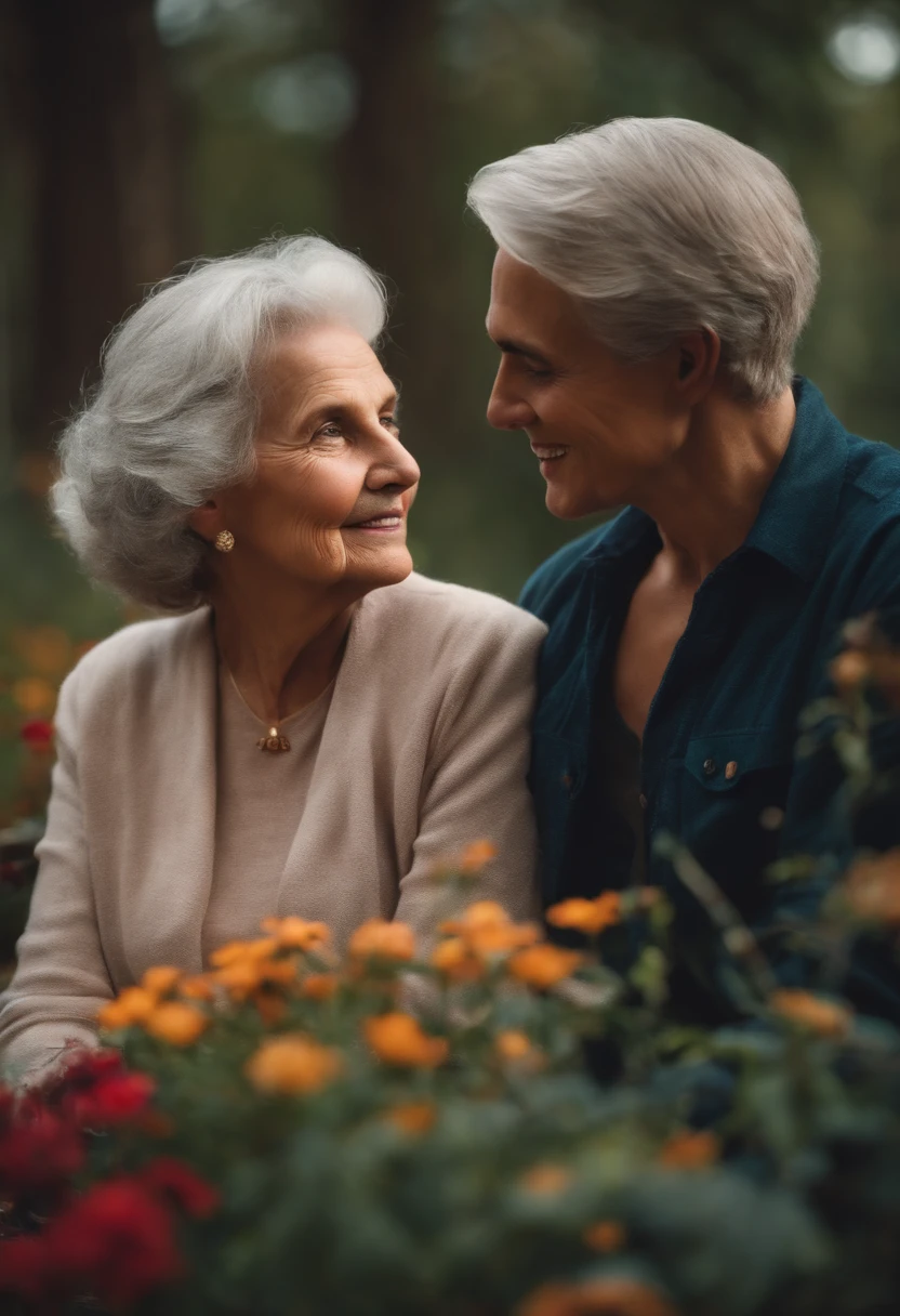 A grandmother and a young man in a romantic situation