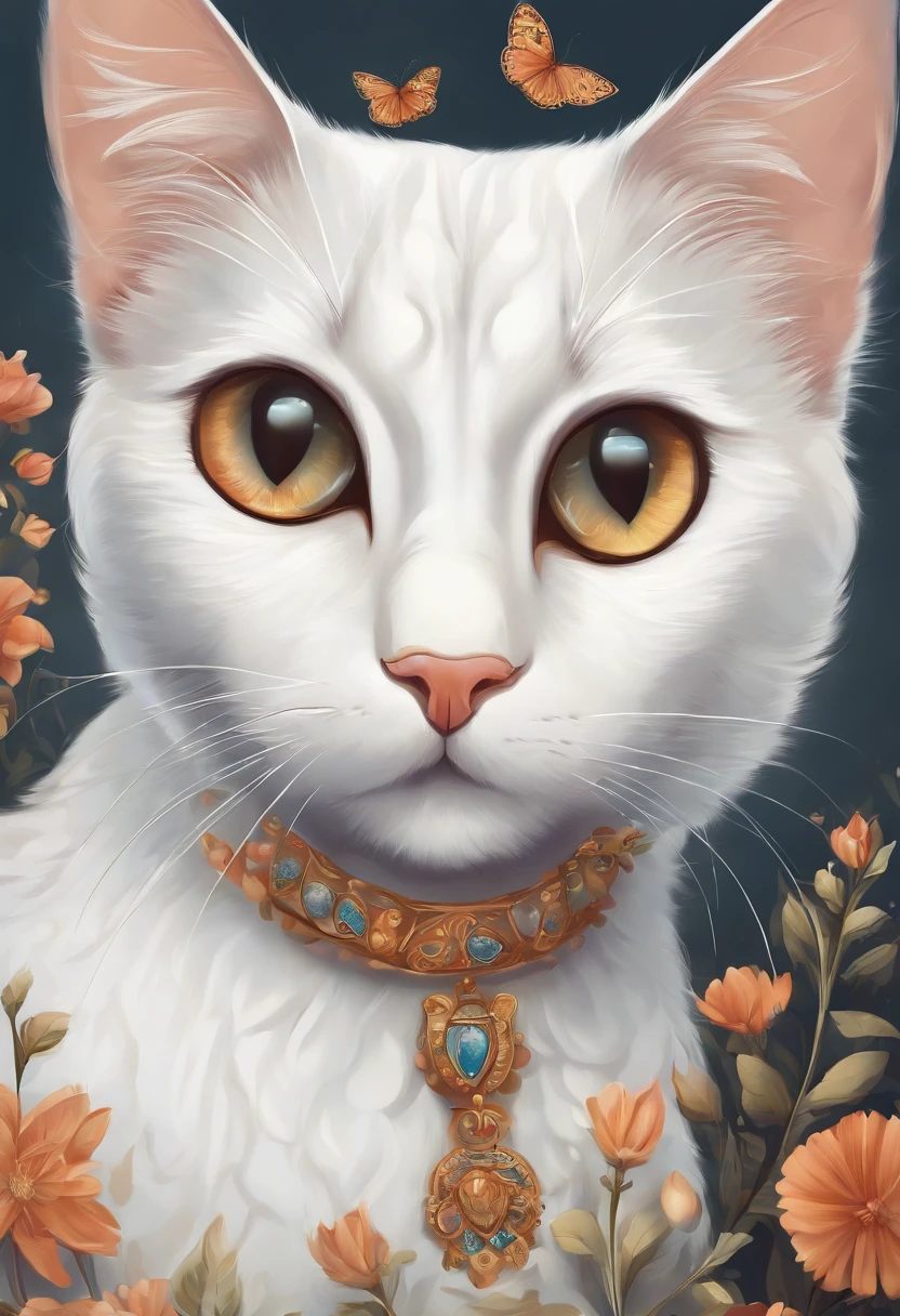 A dull white cat , Cartoon , artwork of a , Animal , High quality ,cat .