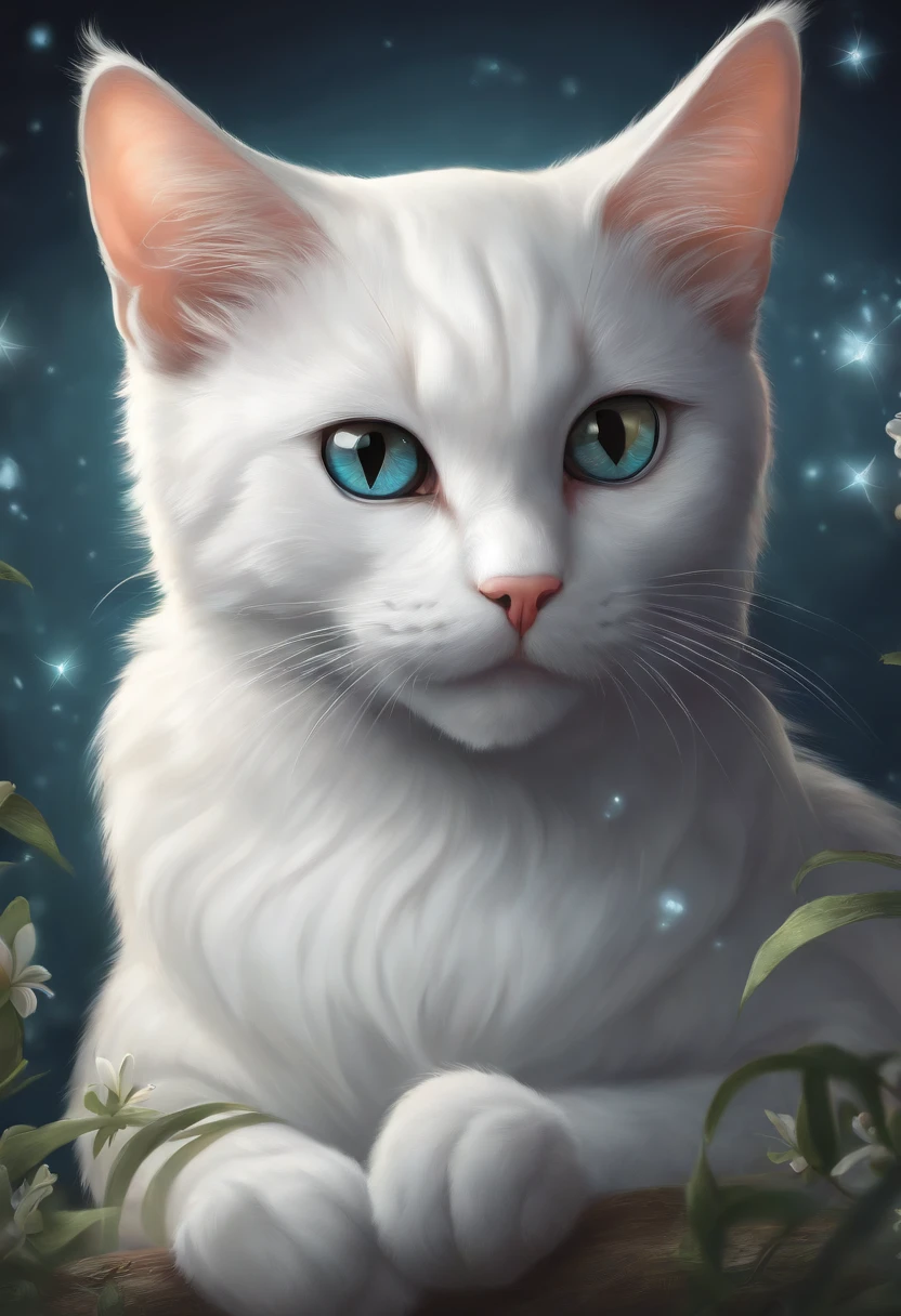 A dull white cat , Cartoon , artwork of a , Animal , High quality ,cat .
