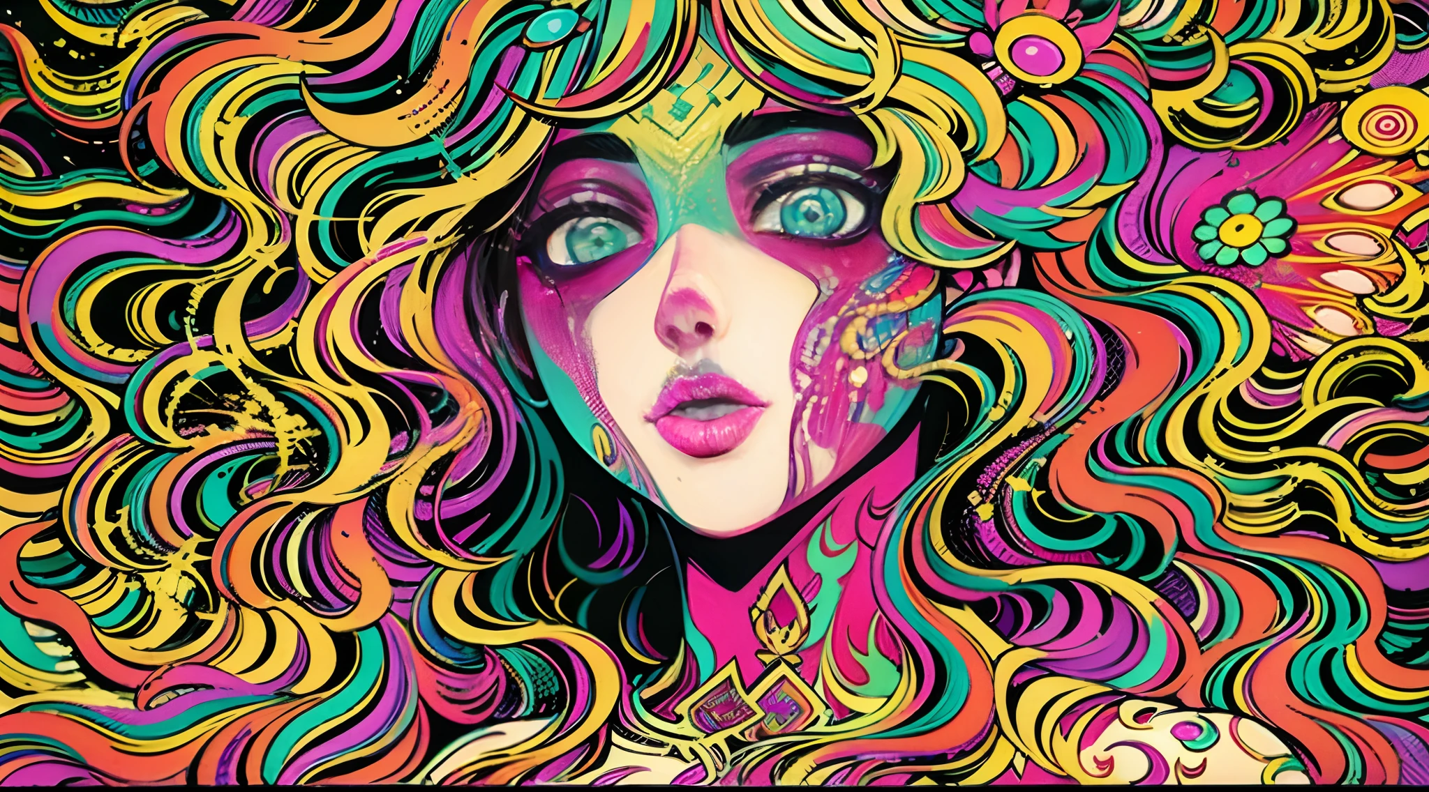Seductive psychedelic horror, Trippy Hentai, body horror, having sex, real breasts, surreal Sex, LSD trip, sensual, psychedelic sex, provocative, colorful, glowing