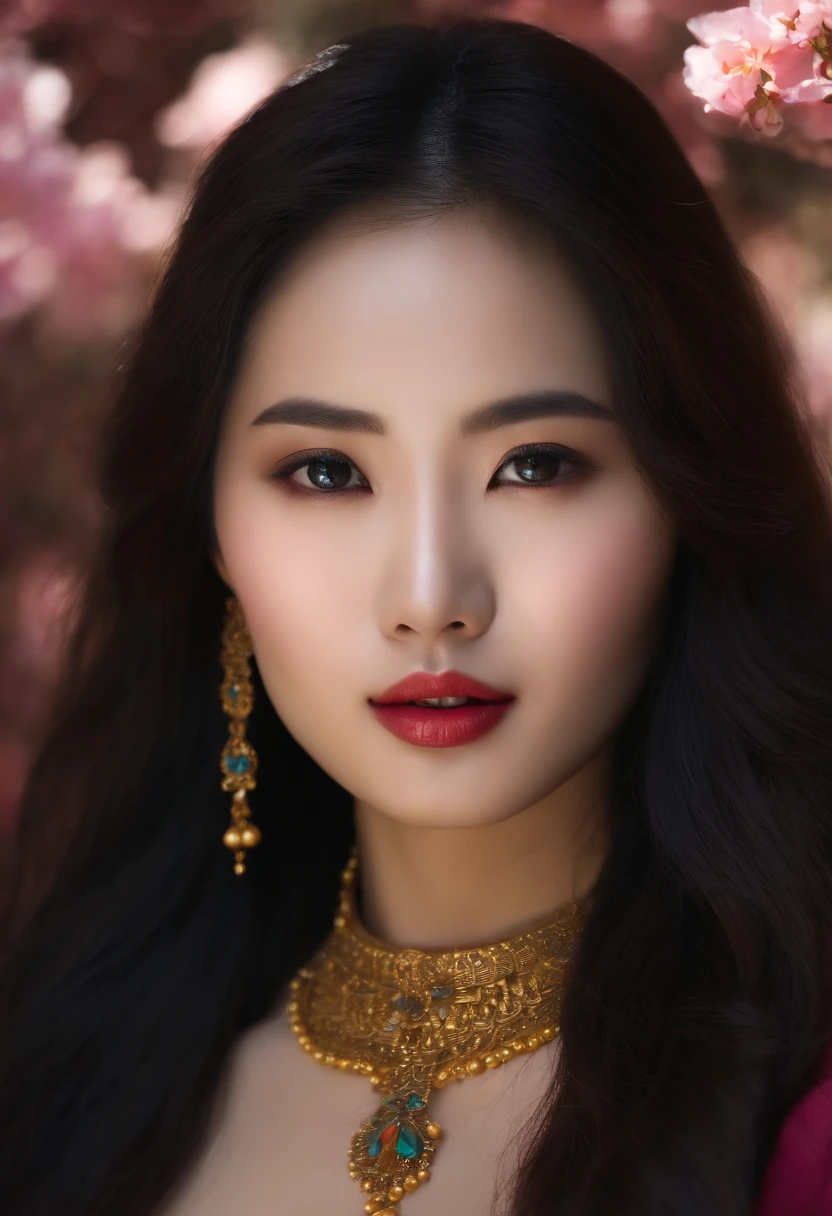 Belle jeune femme asiatique, au yeux bleus, fine avec de beaux seins et une belle bouche, nue
