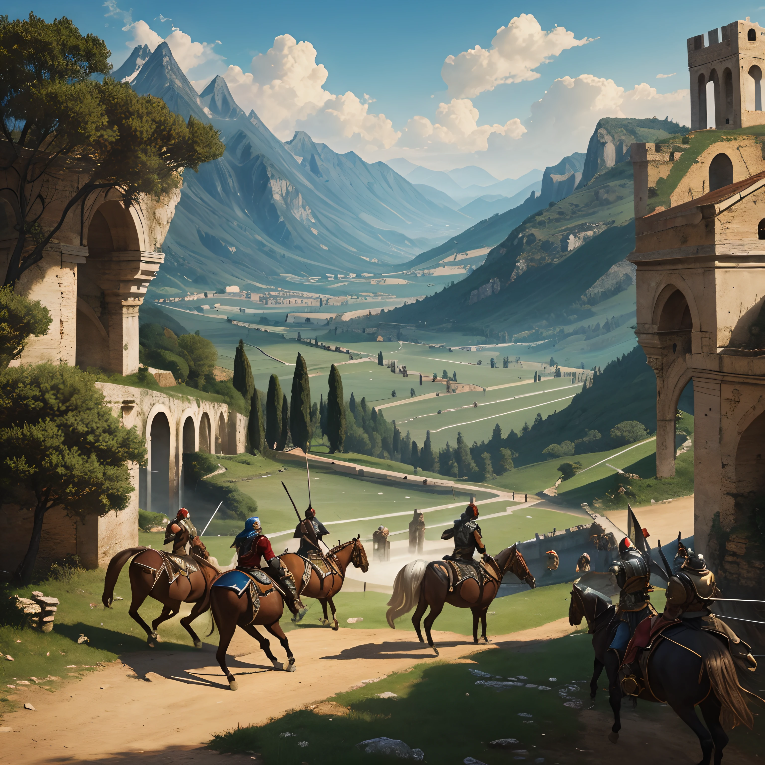 Fantasy Art of Warrior Fighting in the Italian Landscape