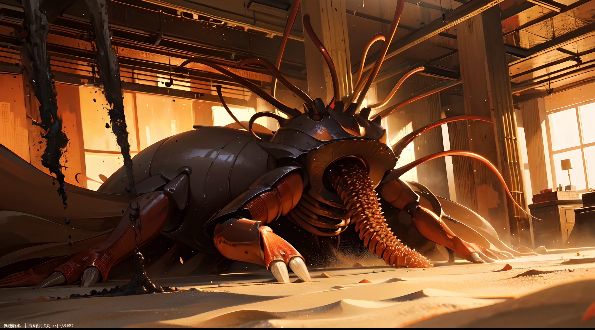 SCP-165 The Creeping, Hungry Sands of Tule, SCP-lore related, is a contagious, pathological organism, The organic component of SCP-165 resembles that of typical parasitic mites, seven hundred fifty (750) micrometers in length, with eight (8) legs and a genetic structure similar to the house dust mite. The main difference is the hermit-crab-like behavior of attaching grains of sand to its back. It is unknown what purpose the sand serves, but the massive colony of SCP-165 numbers in the hundreds of billions to possibly trillions, creating a rather large dune, desertic horror, fantasy digital art, trending on artstation, highly detailed, hyperrealistic, sunny day horror picture, masterpiece