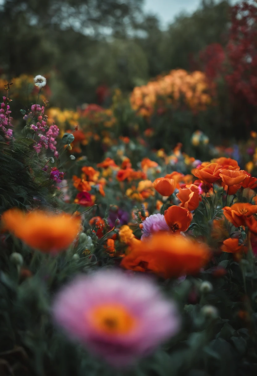 imagem tipo pixar. campos de flores