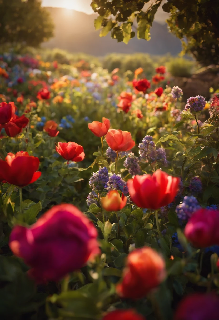 imagem tipo pixar. campos de flores