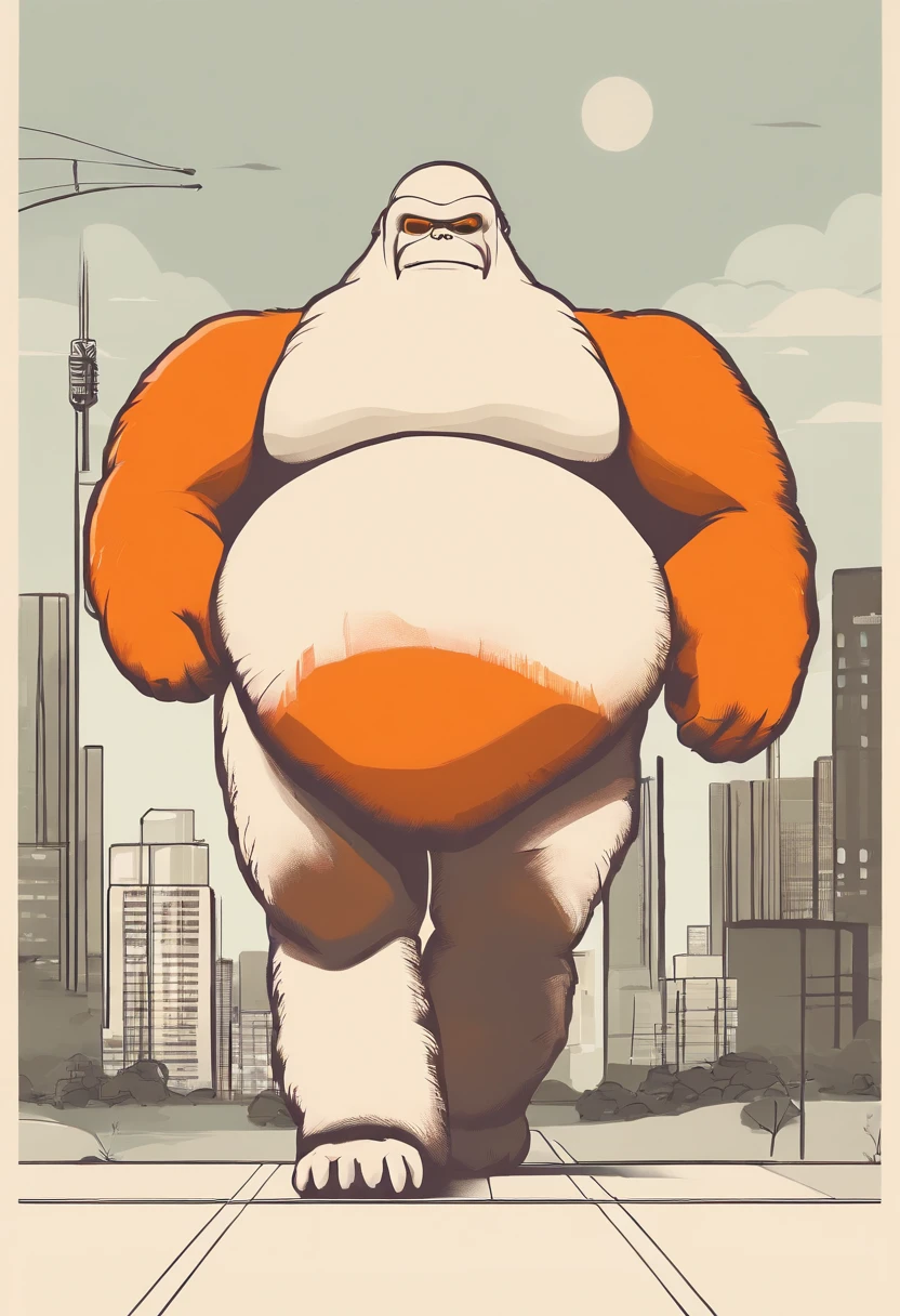 an orange bigfoot and a fat white man who is half robot, hosting a podcast together