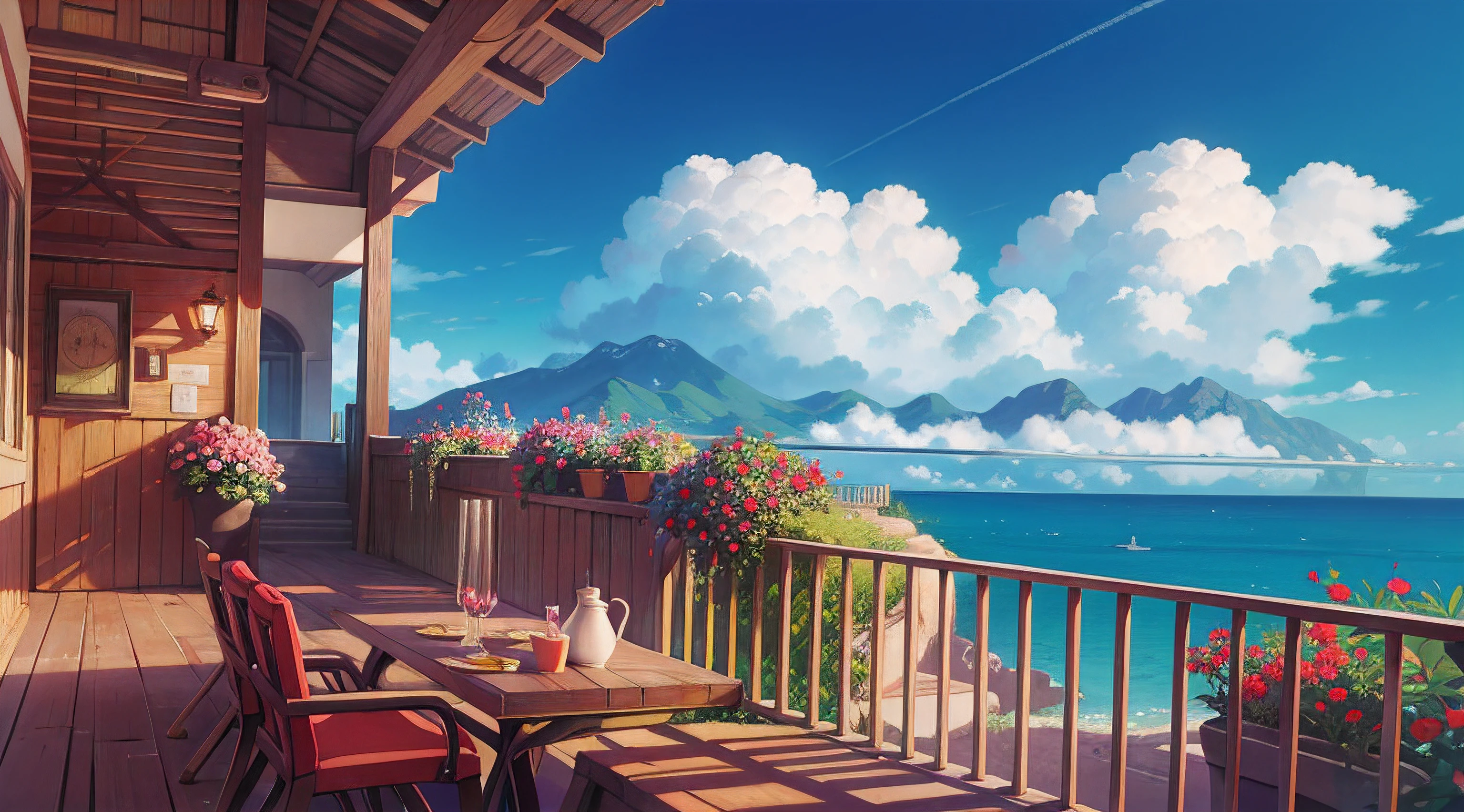 A rose garden by the sea