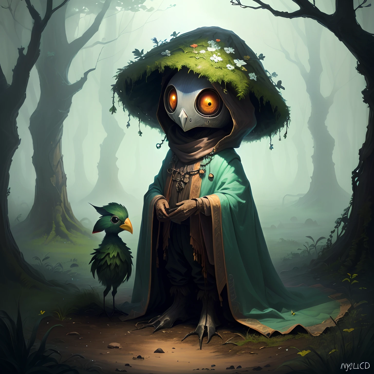 Creepy small bird like myconid druid