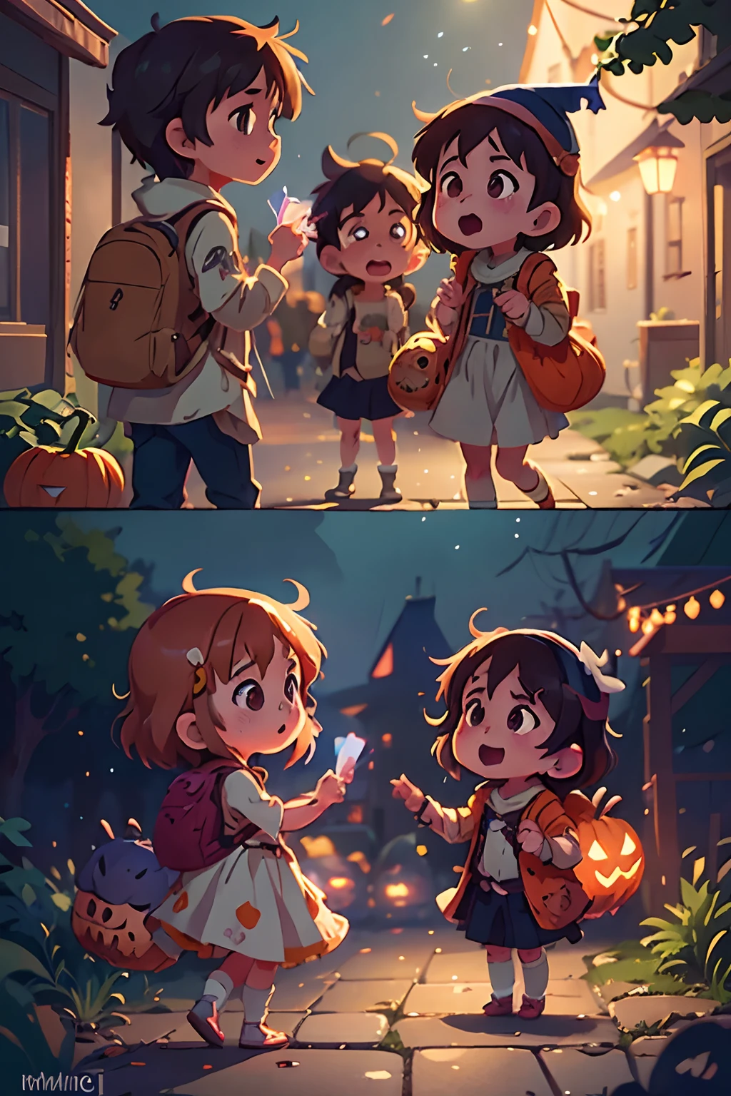 young cute witches and young cute wizards dance on halloween night. halloween pumpkins, lanterns, fireworks, bats, owls, medieval city.Anime girl walking down the street with backpack, in Makoto Shinkai style, anime cloud, Shinkai Makoto style, Makoto Shinkai Makoto Cyril Rolandor style, cosmic sky. by Makoto Shinkai, Makoto Shinkai Style, Makoto Shinkai. Digital rendering, Makoto Shinkai. Octane rendering, masterpieces, masterpieces, illustrations
INFO