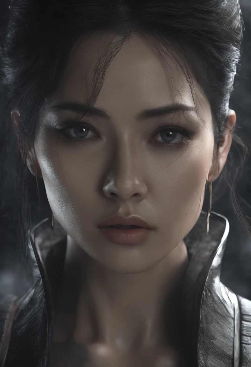woman beauty, asian mature art,,unreal engine render, photoreistism, 4k, highly detailed, realistic face, cryengine, deviantart, octane render, hyperrealism, cinematic, background black, Rembrandt style,oil painting, darkness light