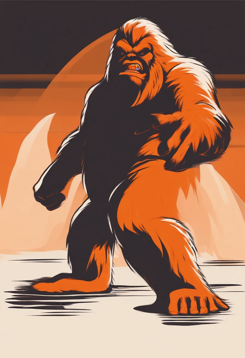 orange bigfoot, face only, angry, yelling into a microphone