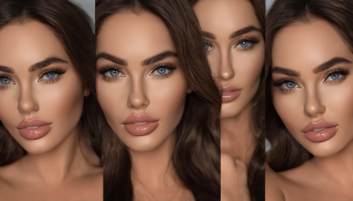 megan fox woman fully , sexy girl with brown eyes, ultra realistic, meticulously detailed, portrait sophie mudd, brown hair and large eyes, selfie of a young woman, dubai eyes, violet myers, without makeup, natural makeup, looking directly at the camera, face with artgram, subtle makeup, stunning full body shot kneeling on bed, in bedroom, medium to large size bust