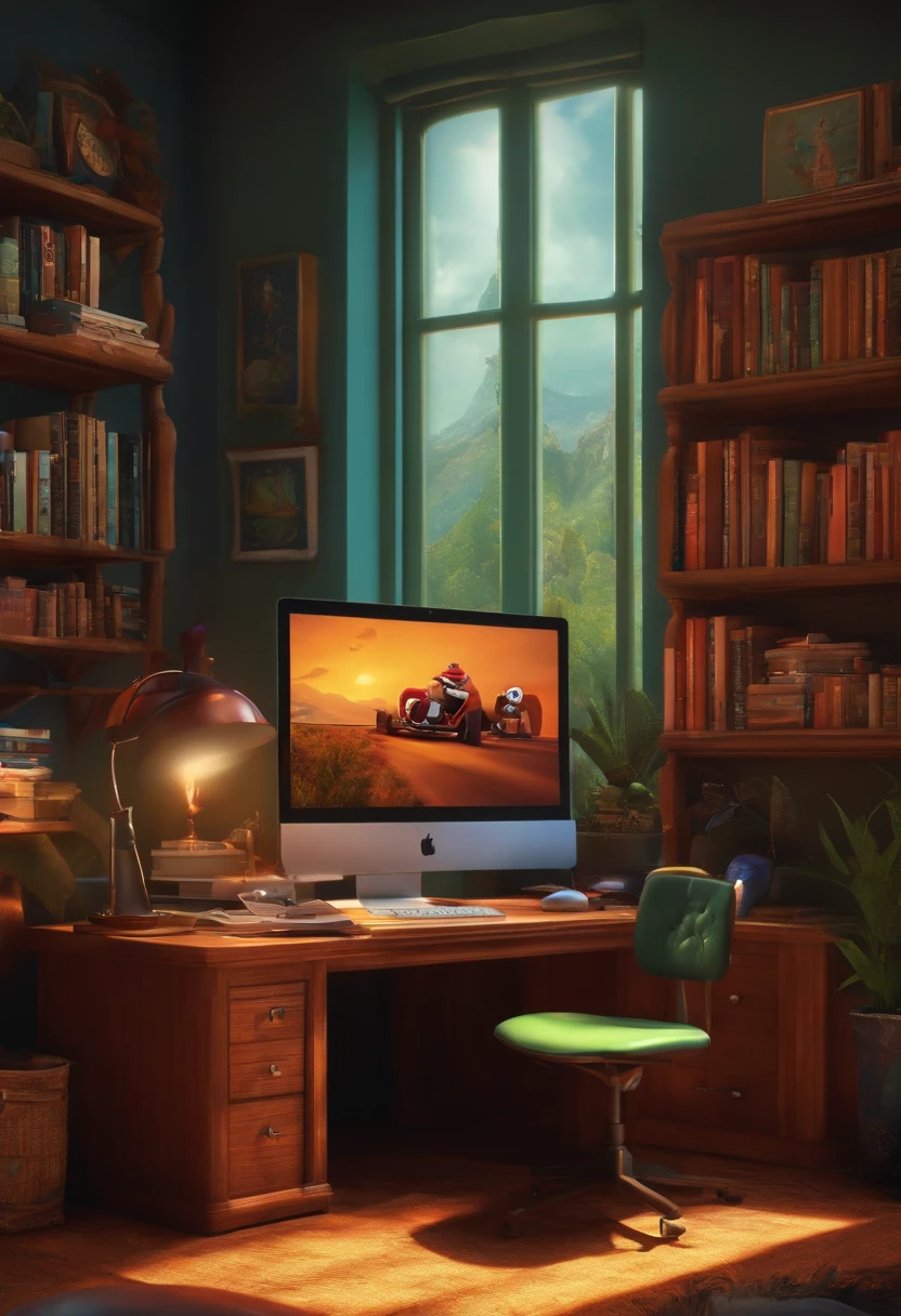 fundo parecido com a pixar quarto com computador