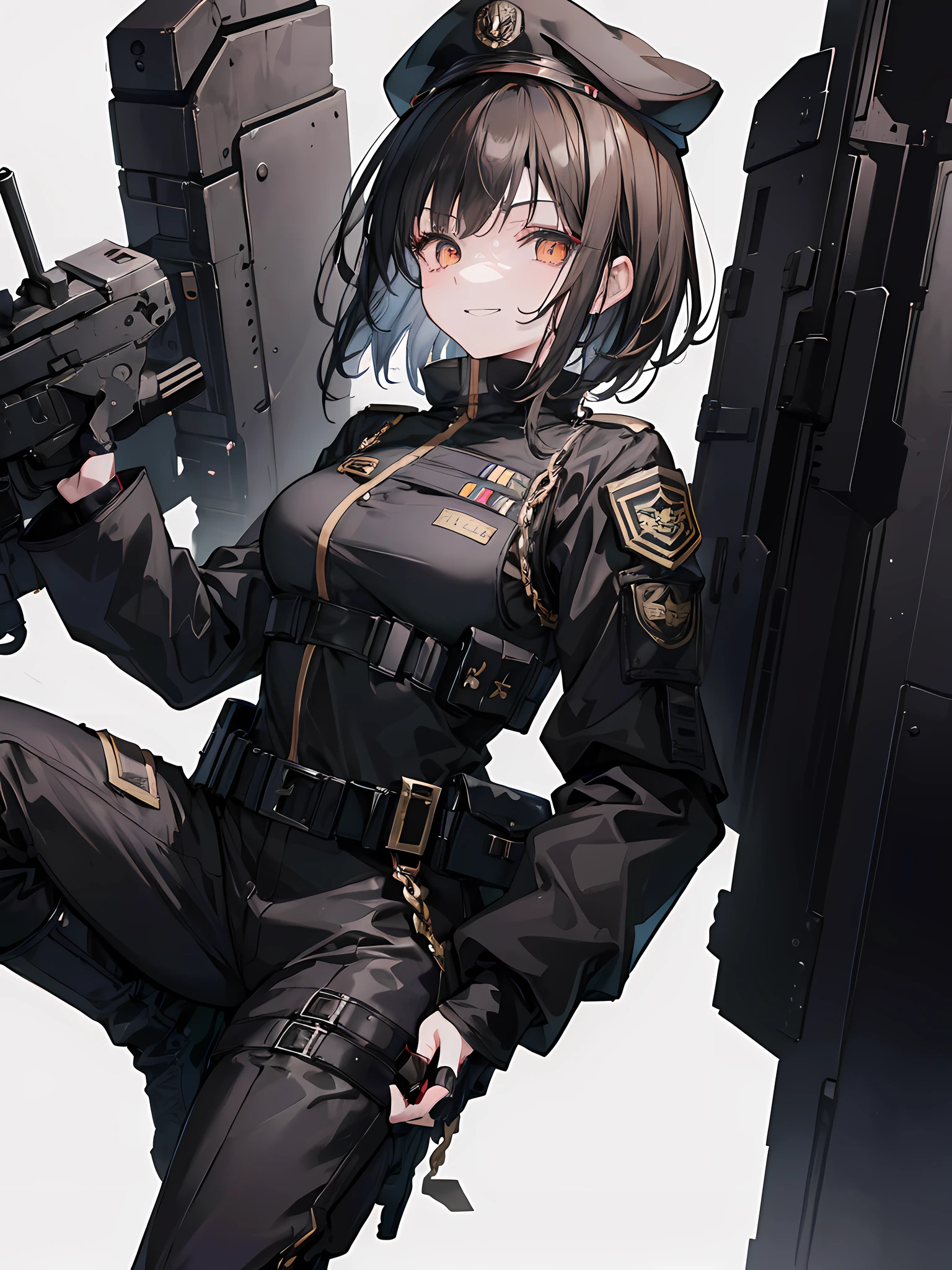 anime girl with gun and gun in hand standing in front of a wall, best anime 4k konachan wallpaper, mechanized soldier girl, fine details. girls frontline, from girls frontline, badass anime 8 k, m4 sopmod ii girls frontline, black armored uniform, girls frontline cg, in black military uniform, girls frontline style