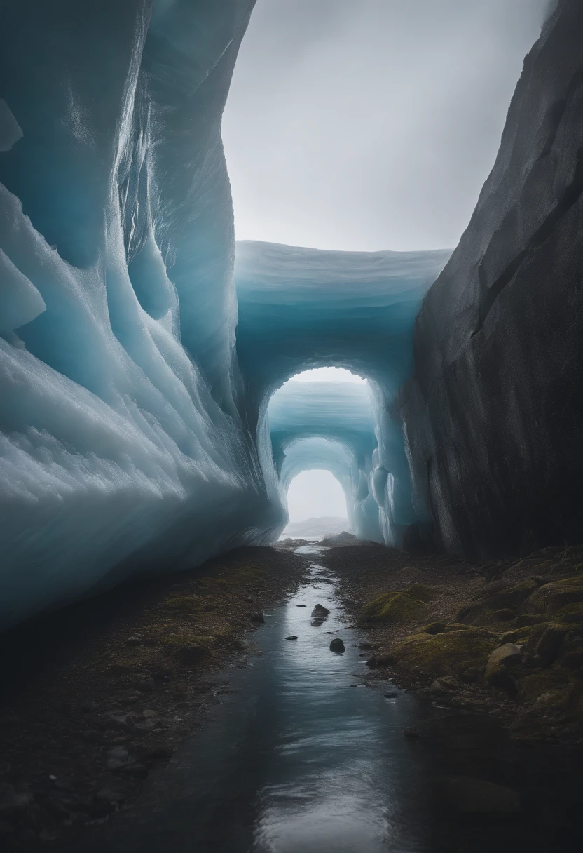 Antarctic continent、a paradise、Huge ice wall、Plants、tunnel、