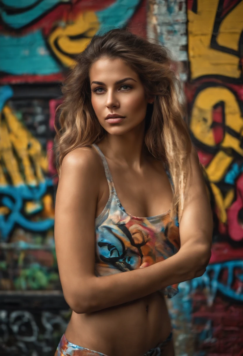 (best quality,realistic,highres,masterpiece:1.2),detailed girl portrait,naked,colorful spray paint,urban cityscape background,expressive brush strokes,vibrant colors,contrast lighting,eye-catching typography,gritty textures,dynamic composition,unconventional naked, artistic flair,painted walls,street art influences,spray can in hand,dynamic pose,modern street culture,graffiti letters,edgy and rebellious,cool and trendy vibes,urban art scene,stylish and confident expression,unique and individualistic,tagged walls,graffiti tags,urban fashion statement,impressionistic elements,grungy atmosphere,hip-hop influences,contemporary art,energy and movement,popular street style without any clothes naked,photorealistic detailing,urban youth culture,free-spirited,artistic self-expression,skilled craftsmanship,colorful background art,stylish accessory,urban creativity. Completely naked, full body, entire body visible, barefoot