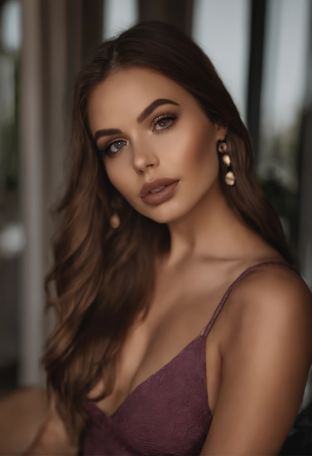 Arafed Frau ohne Kleider, Sexy girl with brown eyes, portrait sophie mudd, brown hair and big eyes, Selfie einer jungen Frau, Kammeraugen, Violet Myers, kein Make-up, Natural makeup, Blick direkt in die Kamera, Gesicht mit Artgram, Dezentes Make-up, Great full body photo, Am Pool, Escote, nur BH