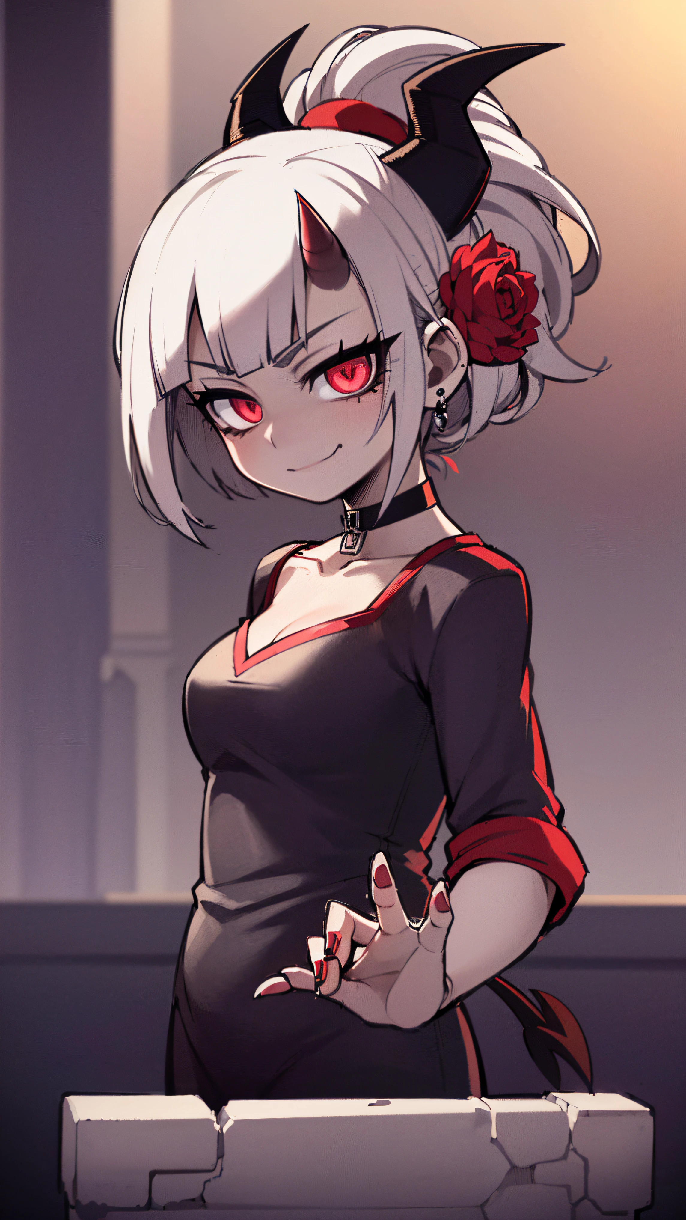 BLACKLIGHT, ((NSFW)), ((Small Boobs)), realistic art, extremely delicate and beautiful, ultra-detailed, (1girl), ((Red eyes)), floating, detailed light, illustration, dynamic angle, depth of field, ((((milf)))), girly, ((Red and White hair, multicoloured hair, Red highlights hair, (Ponytail), hair ornament, hair flower, flower, makeup, braid, smile)), demon eyes, fangs, pale white skin, (((best quality, 1girl, (skindentation), (blur background:0.6), (casual yet stylish, ((Demon Horns)), ), gorgeous, (short hair:1.5), soft lighting, wind, (front light:1.5), surprised, choker, smile, jewelry, earrings))), (ultra high res, best quality,), (8k, raw photo, best quality, masterpiece), technological sense, best quality, masterpiece, illustration,CG ,unity ,wallpaper, official art, Amazing, finely detail, an extremely delicate and beautiful,extremely detailed, highly detailed, sharp focus,rich background, (real person,photograph), ((high detailed skin)), ((( , (crazy eyes:1.3), (wide-eyed:1.2), (glowing eyes), (Demon) ))), (((a close up of a person with a weird face and nails, gothic maiden anime girl, gothic - cyberpunk, cyberpunk horror style, gothic art style, detailed digital anime art, gothic art, demon anime girl, gothic girl face, anime style 4 k, dark art style, anime cyberpunk art, gothic aesthetic, 1 7 - year - old anime goth girl, gothic horror vibes)))