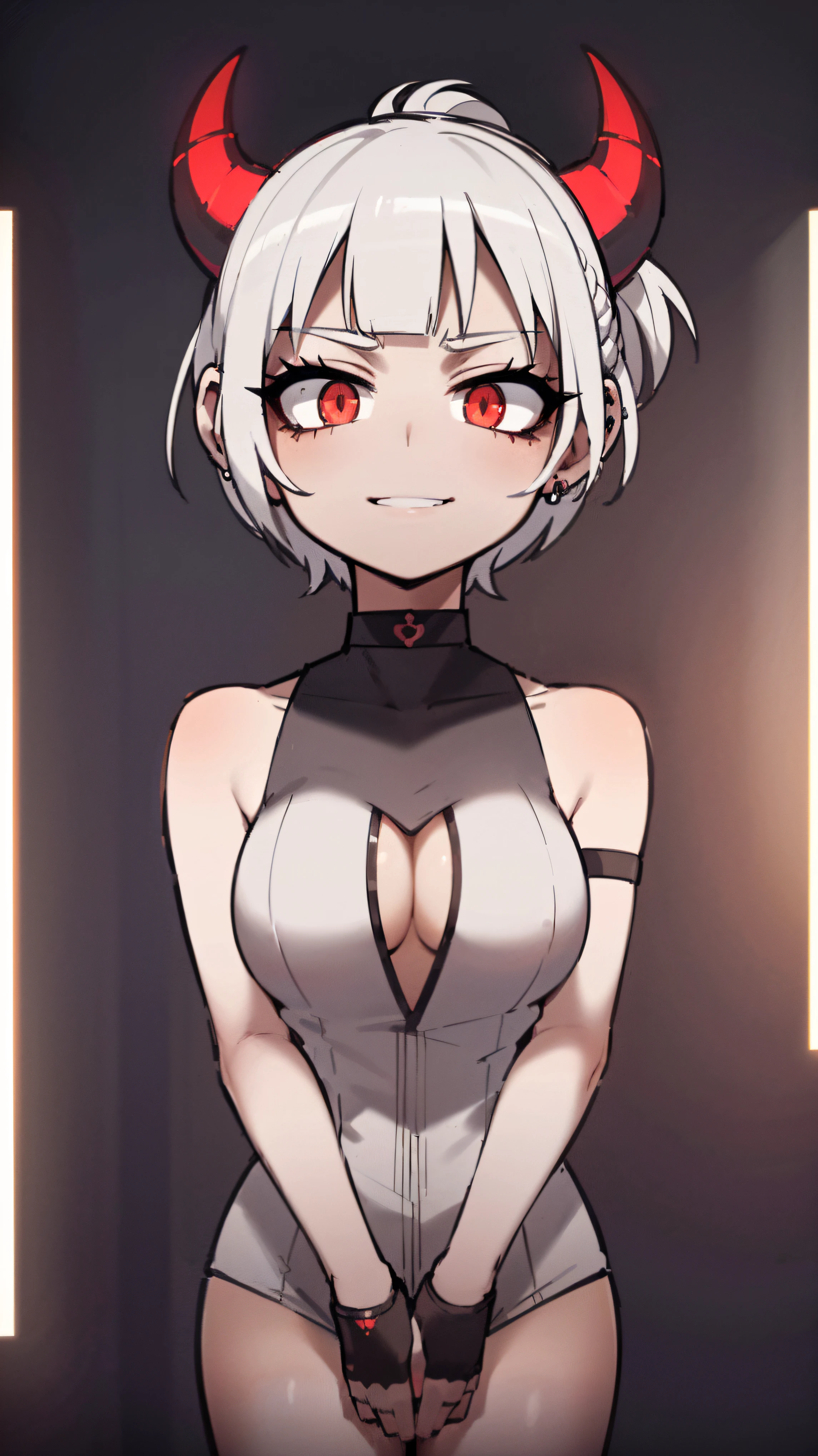 BLACKLIGHT, ((NSFW)), ((Small Boobs)), realistic art, extremely delicate and beautiful, ultra-detailed, (1girl), ((Red eyes)), floating, detailed light, illustration, dynamic angle, depth of field, ((((milf)))), girly, ((Red and White hair, multicoloured hair, Red highlights hair, (Ponytail), hair ornament, hair flower, flower, makeup, braid, smile)), demon eyes, fangs, pale white skin, (((best quality, 1girl, (skindentation), (blur background:0.6), (casual yet stylish, ((Demon Horns)), ), gorgeous, (short hair:1.5), soft lighting, wind, (front light:1.5), surprised, choker, smile, jewelry, earrings))), (ultra high res, best quality,), (8k, raw photo, best quality, masterpiece), technological sense, best quality, masterpiece, illustration,CG ,unity ,wallpaper, official art, Amazing, finely detail, an extremely delicate and beautiful,extremely detailed, highly detailed, sharp focus,rich background, (real person,photograph), ((high detailed skin)), ((( , (crazy eyes:1.3), (wide-eyed:1.2), (glowing eyes), (Demon) ))), (((a close up of a person with a weird face and nails, gothic maiden anime girl, gothic - cyberpunk, cyberpunk horror style, gothic art style, detailed digital anime art, gothic art, demon anime girl, gothic girl face, anime style 4 k, dark art style, anime cyberpunk art, gothic aesthetic, 1 7 - year - old anime goth girl, gothic horror vibes)))