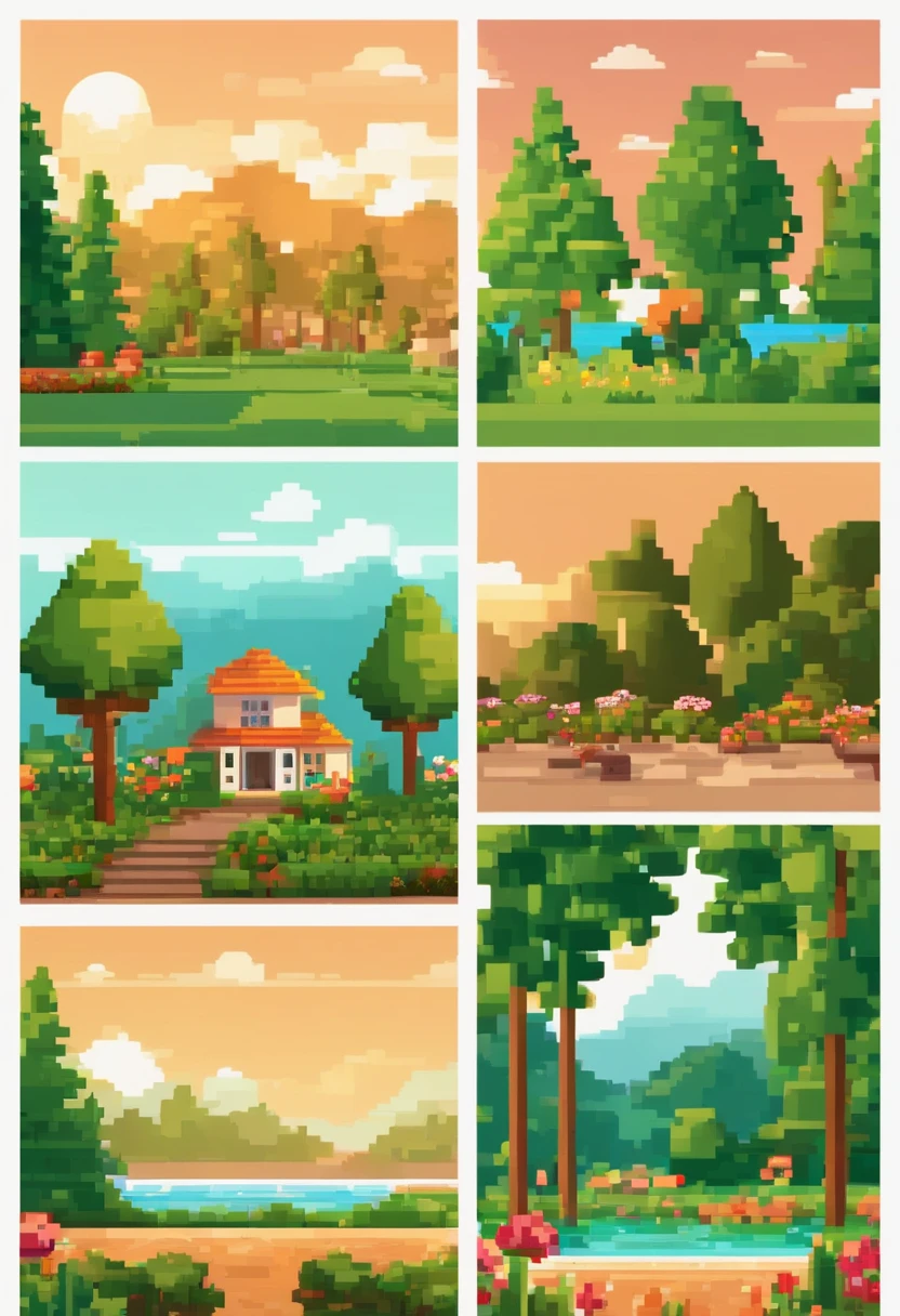 Sunny summer，Floral，green trees，Arte pixelada, bela arte detalhada do pixel, pixel art detalhado, Retro lo-fi video game, conceito de pixel art, arte detalhada do pixel, Estilo Pixelart, Cidade do Pixel, pixel art animation, pixel art de alta qualidade, Neve branca, arte lowpoly cor super detalhada, #pixelarte:3, # pixelarte, #pixelarte