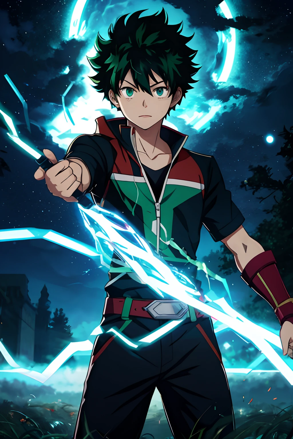Izuku Midoriya, with black hair and scars, as Number Four in the Lorien Legacies, anime, book cover, 4k, epic anime, awesome,