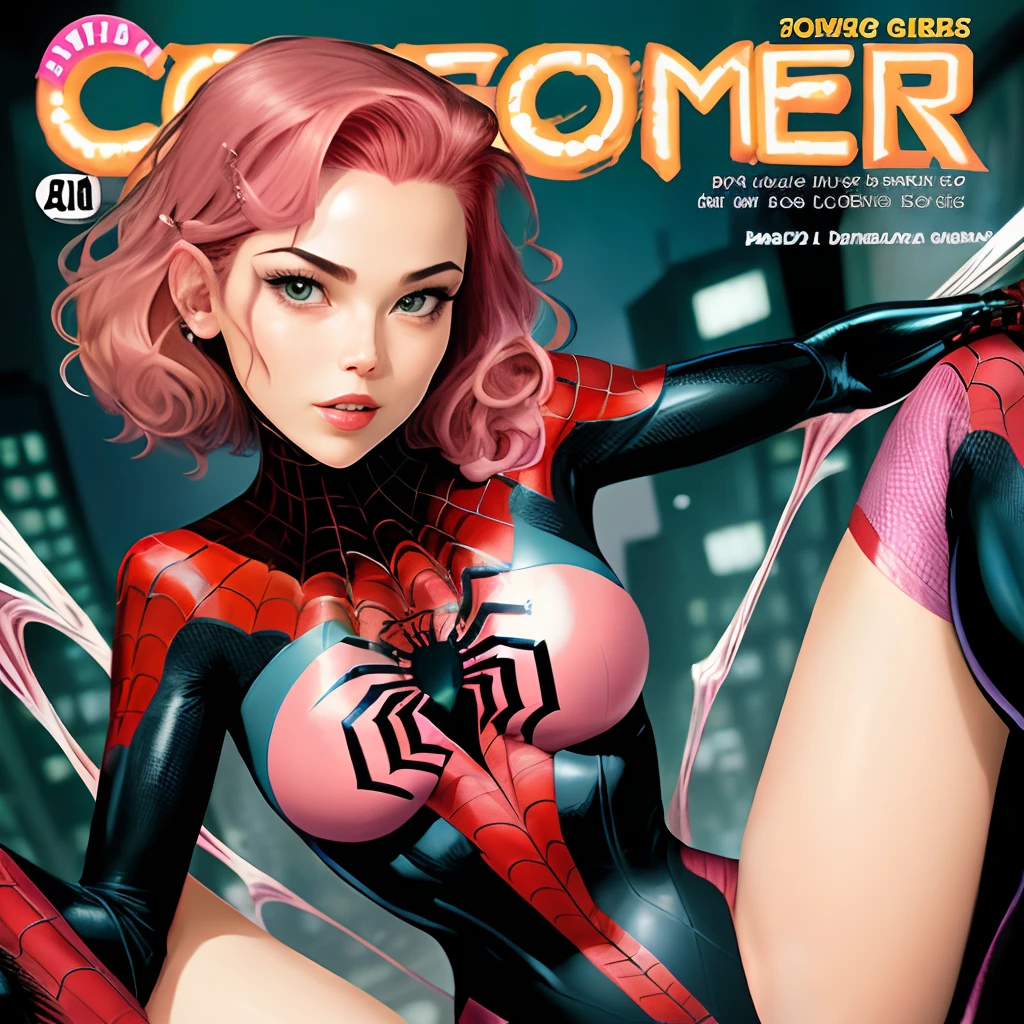 Comics spider girl with brown and pink hair