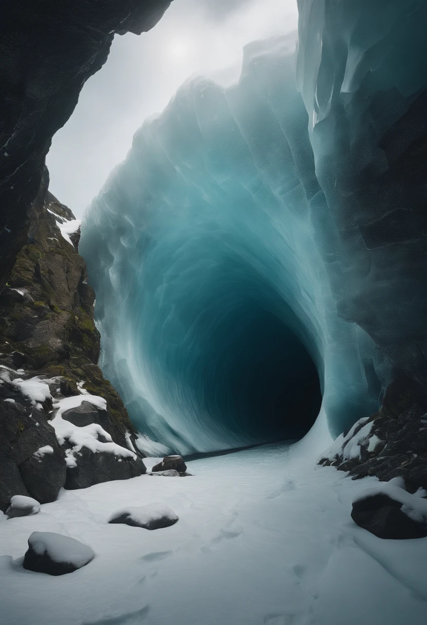 Antarctic continent、a paradise、Huge ice wall、tunnel、plants、verdant、天空、suns