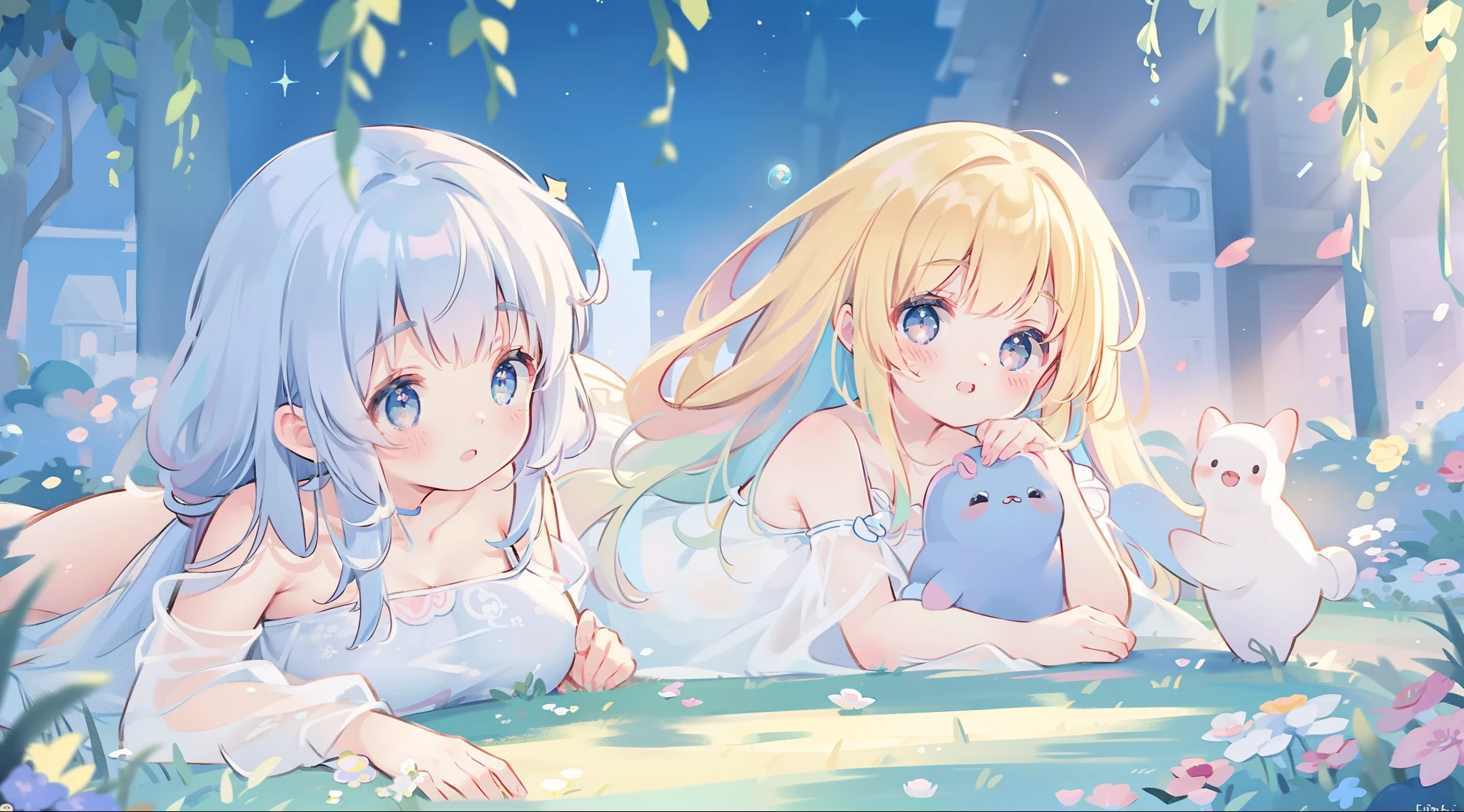 masterpiece, best quality, 8k resolution, sharp focus, intricate detail, beautiful girl, sparkling eyes, golden ratio face, otherworldly liquid, watercolor, pastel colors, bright colors, whimsical, colorful, sharp focus, high resolution, fine detail, princess fantasy flowing ballgown, ((round eyes)), iridescent bubbles, castle landscape in background