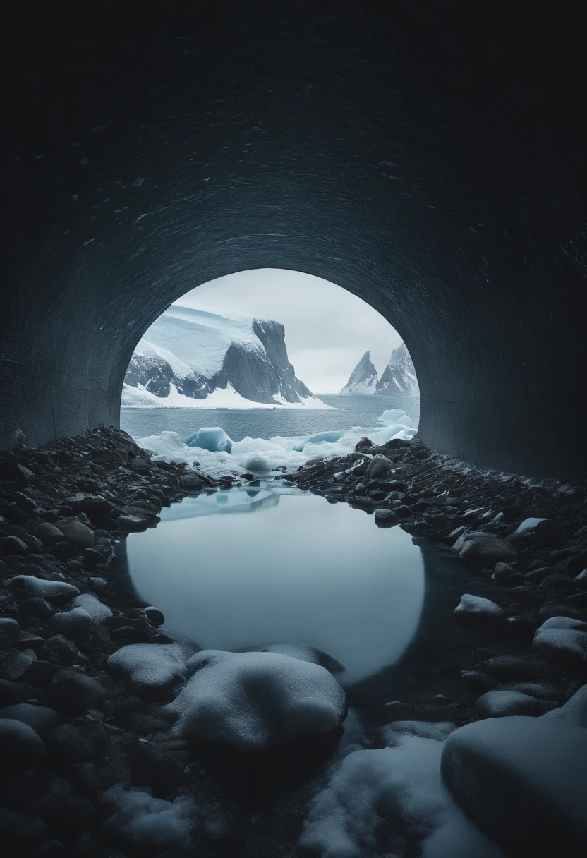 Antarctic continent、a paradise、Huge ice wall、Plants、tunnel、