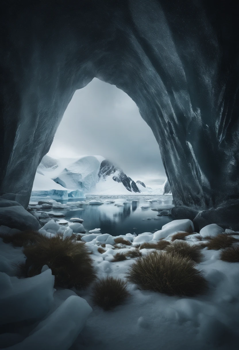 Antarctic continent、a paradise、Huge ice wall、Plants、tunnel、