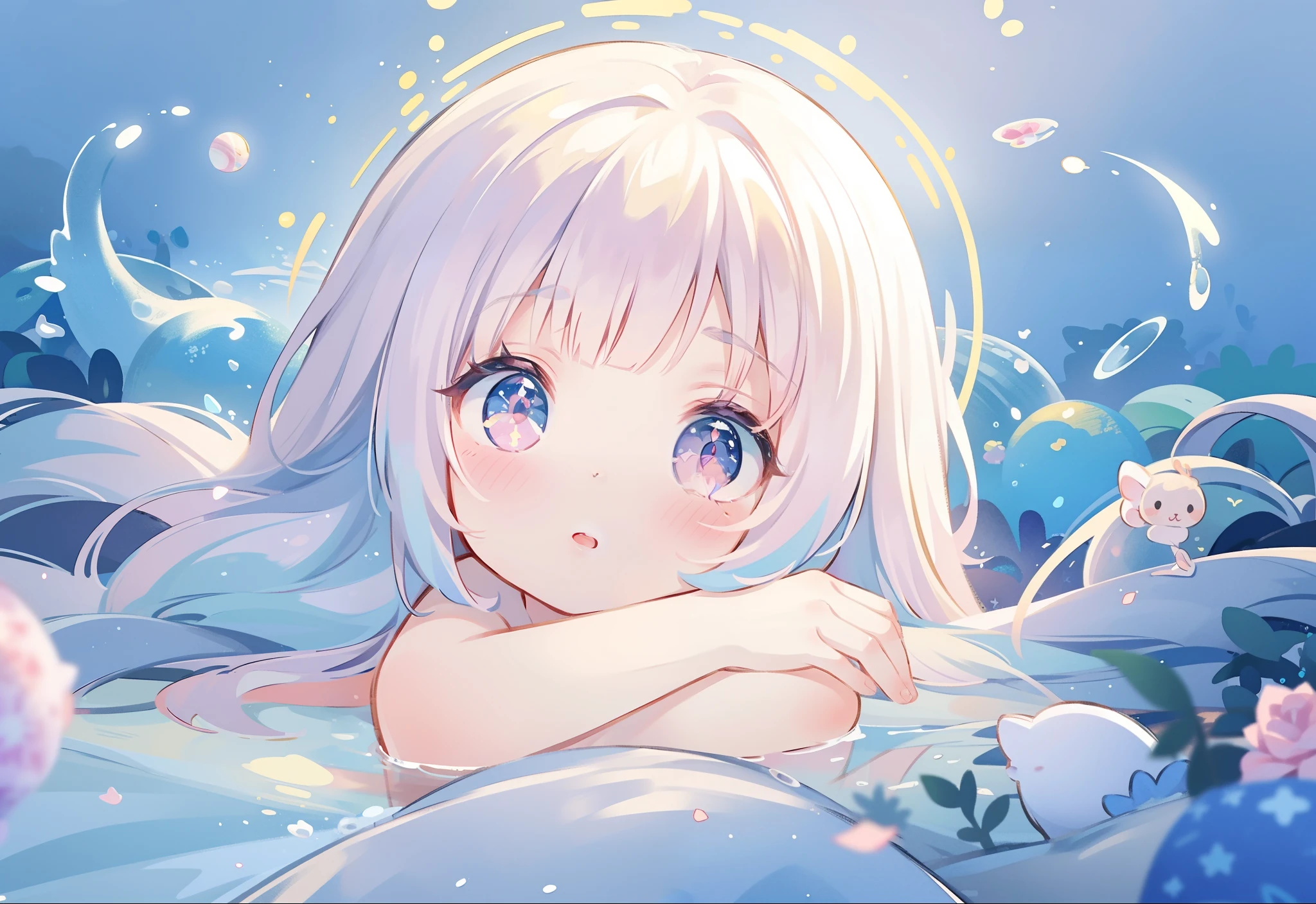 masterpiece, best quality, 8k resolution, sharp focus, intricate detail, beautiful girl, sparkling eyes, golden ratio face, otherworldly liquid, watercolor, pastel colors, bright colors, whimsical, colorful, sharp focus, high resolution, fine detail, liquid ballgown, ((round eyes))