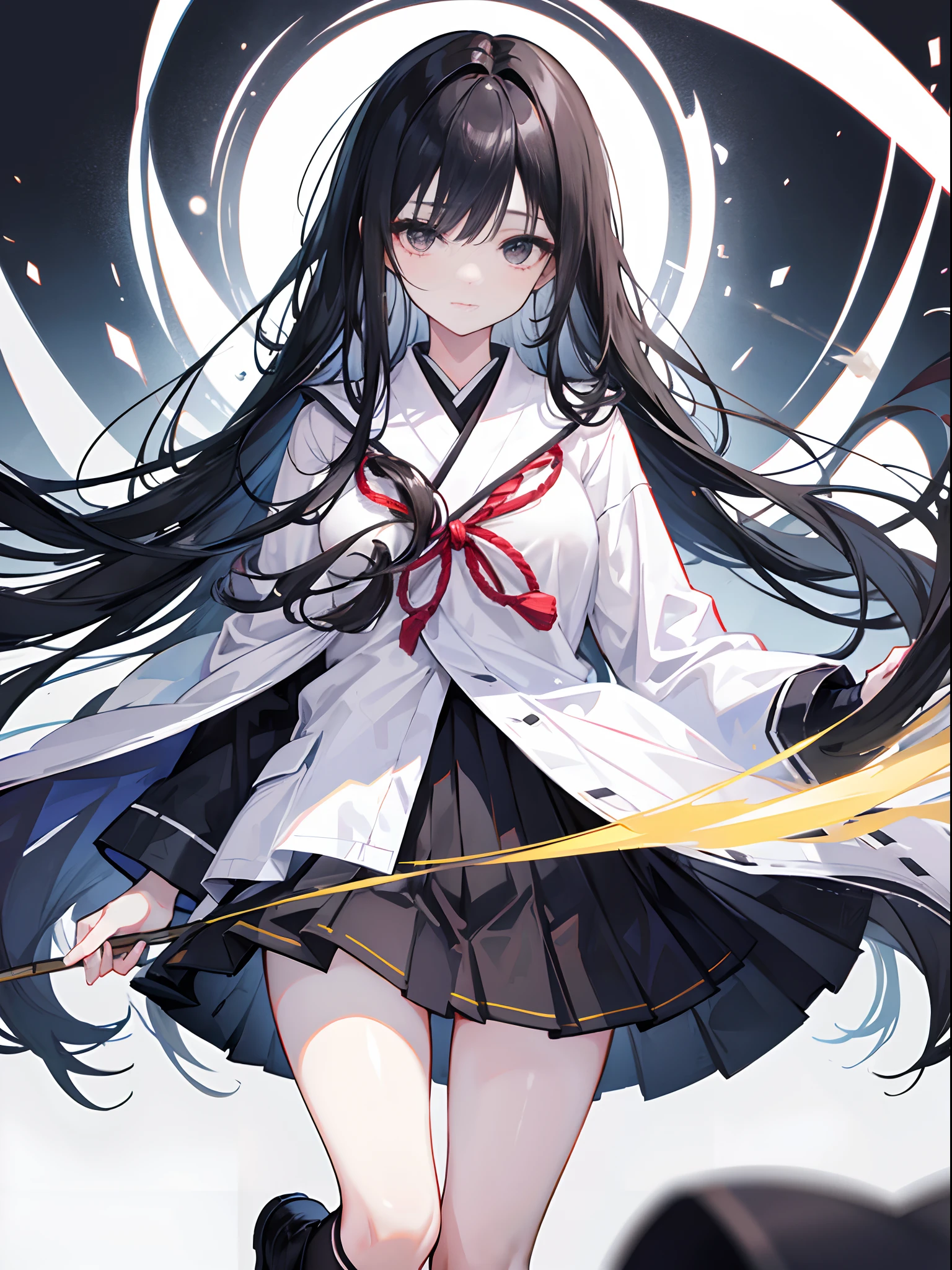 Long Black Hair Beautiful Girl 2D Illustration Blur Background Uniform Black Eyes White Skin A Little Hanging Eyes Neat Clean Crisp Expression Long Pleated Skirt Japan